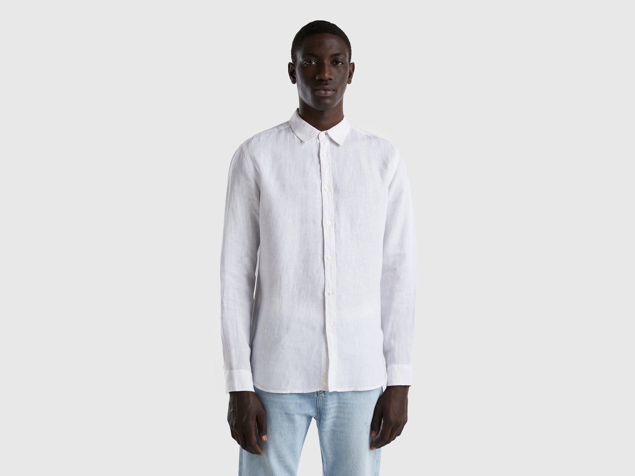 United Colors of Benetton Linnen overhemd heren overhemden maat S wit