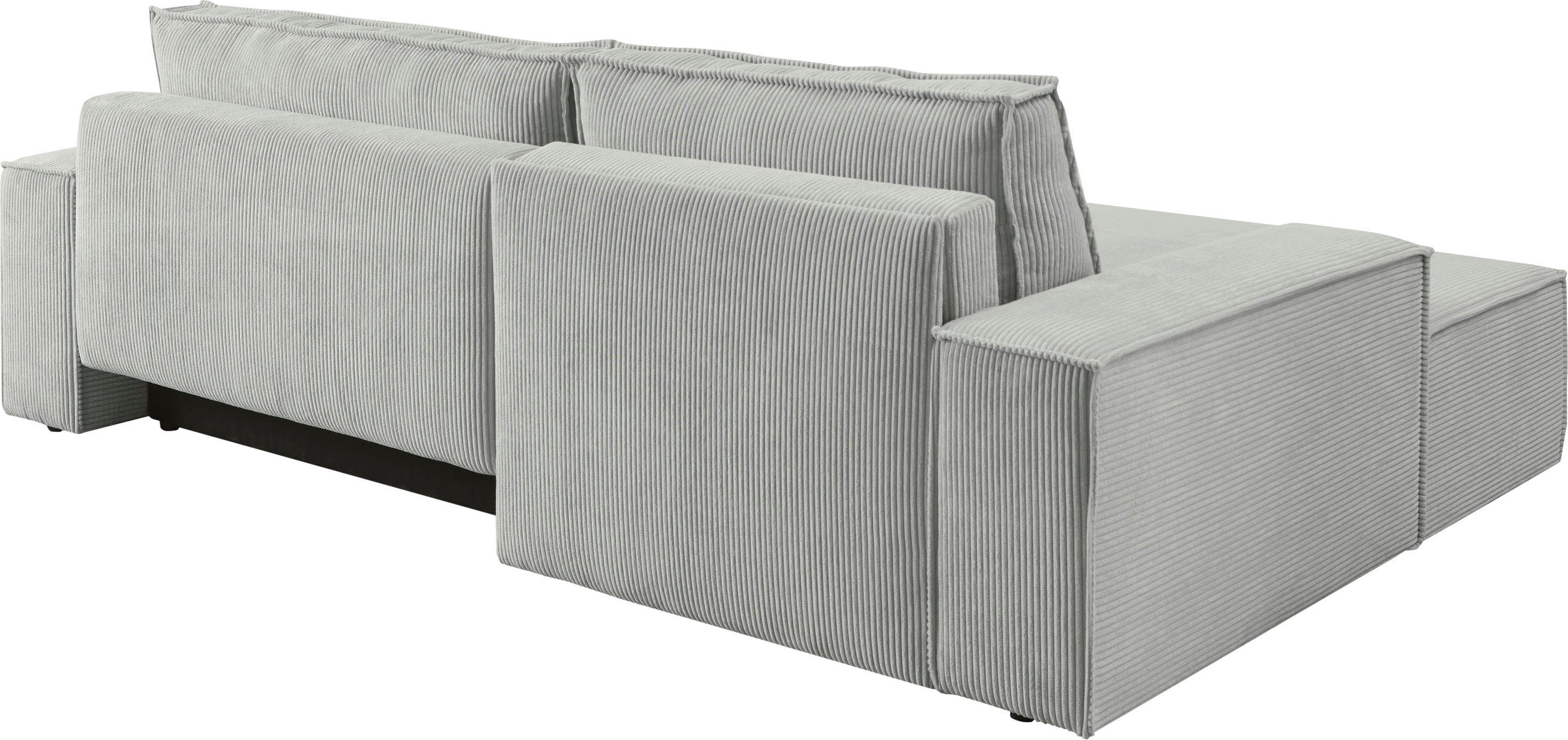 Home affaire Hoekbank SHERWOOD bedbank 267 cm, L-model, Slaapfunctie met bedlade (210x136 cm), cord, vintage, fluweel