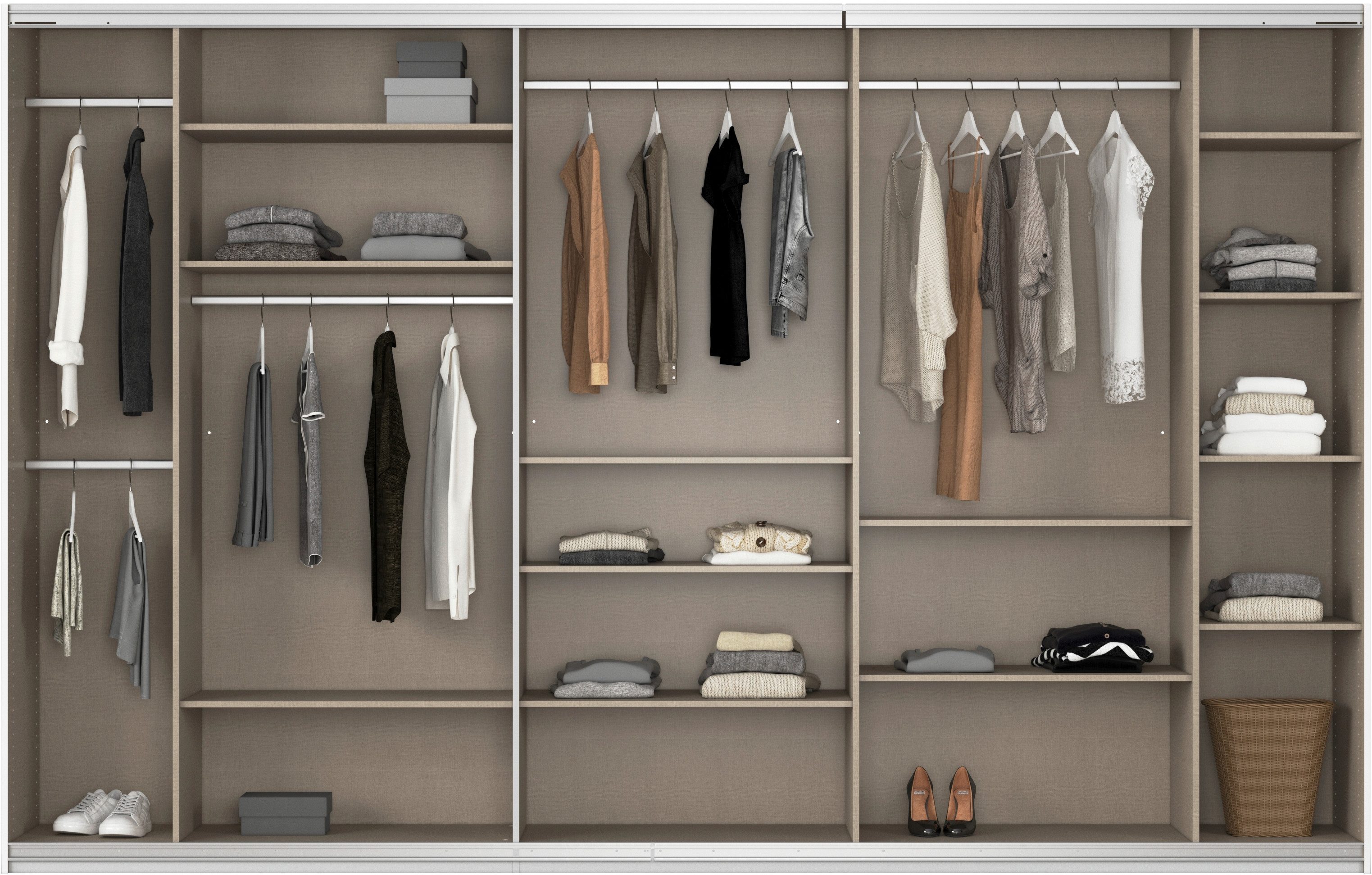 rauch Schuifdeurkast Kledingkast kast garderobe AGORDO met decor- of hoogglansfront doordachte binnenuitrusting, in 4 breedtes en 2 hoogtes made in germany