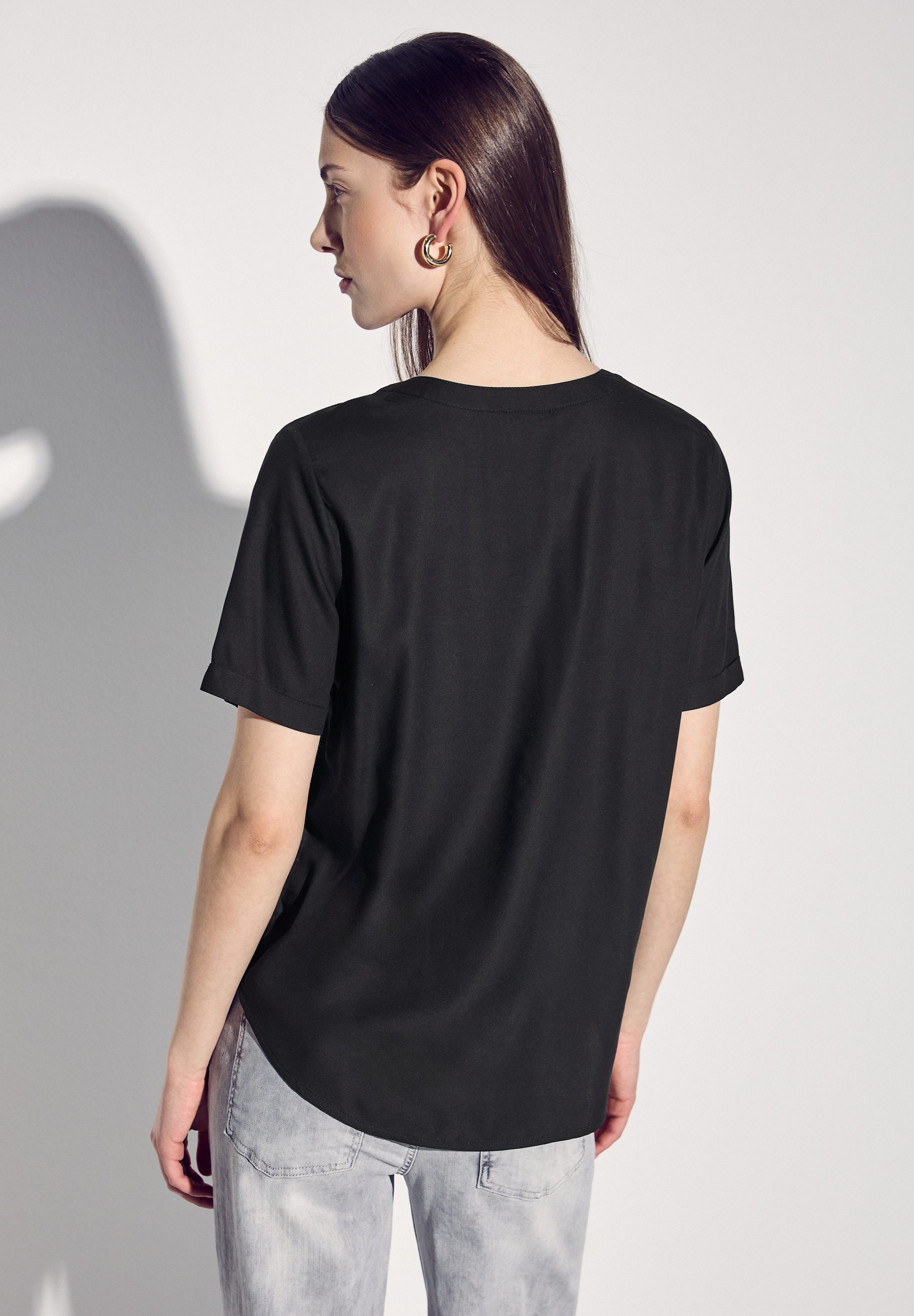 STREET ONE Blouse met korte mouwen met ingesneden ronde hals