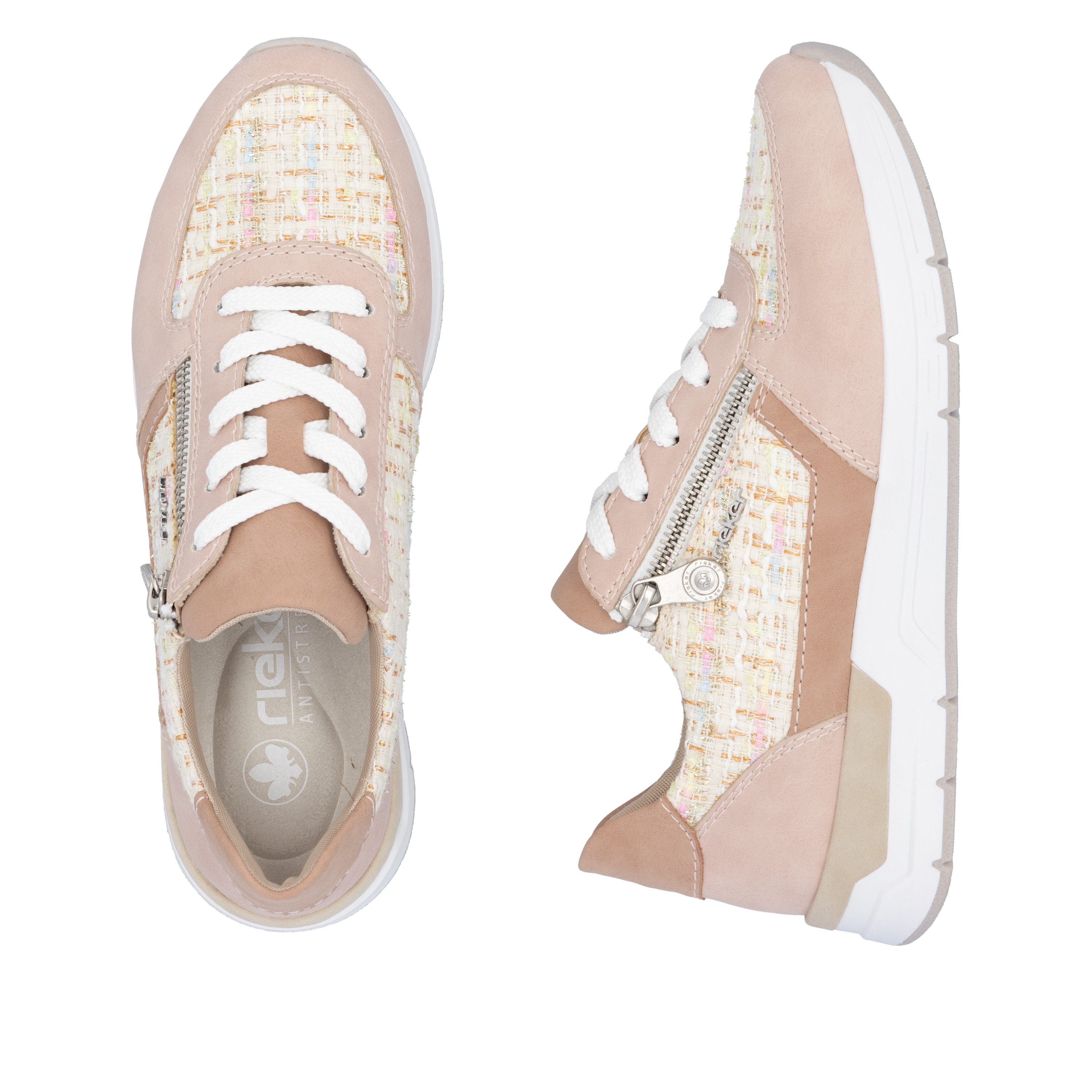 Rieker Sneakers met sleehak lage schoen, vrijetijdsschoen, casual veterschoen in materialenmix