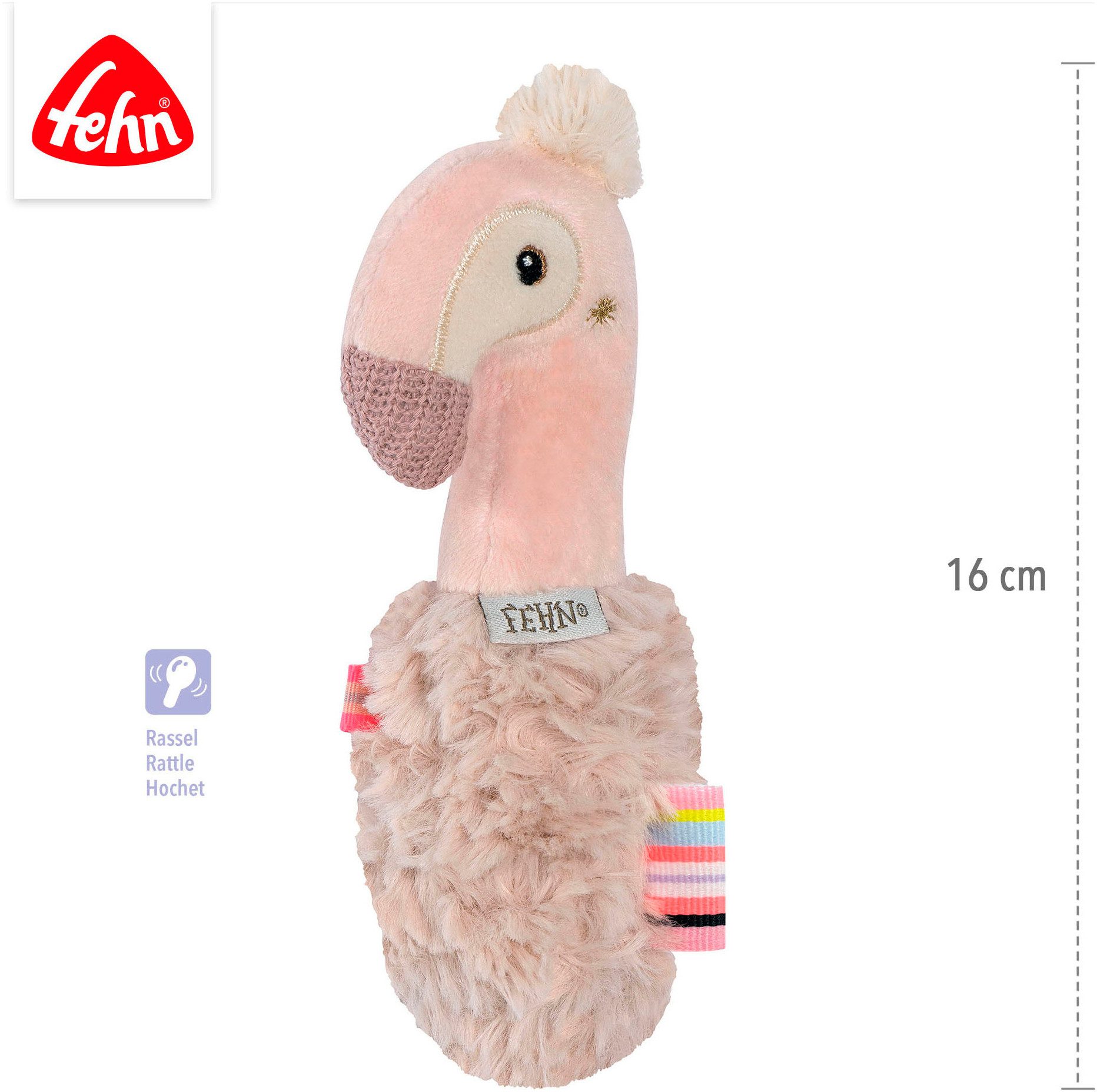 Fehn Grijpspeeltje Lazy, Crazy & Pink, Staafgrijper Flamingo