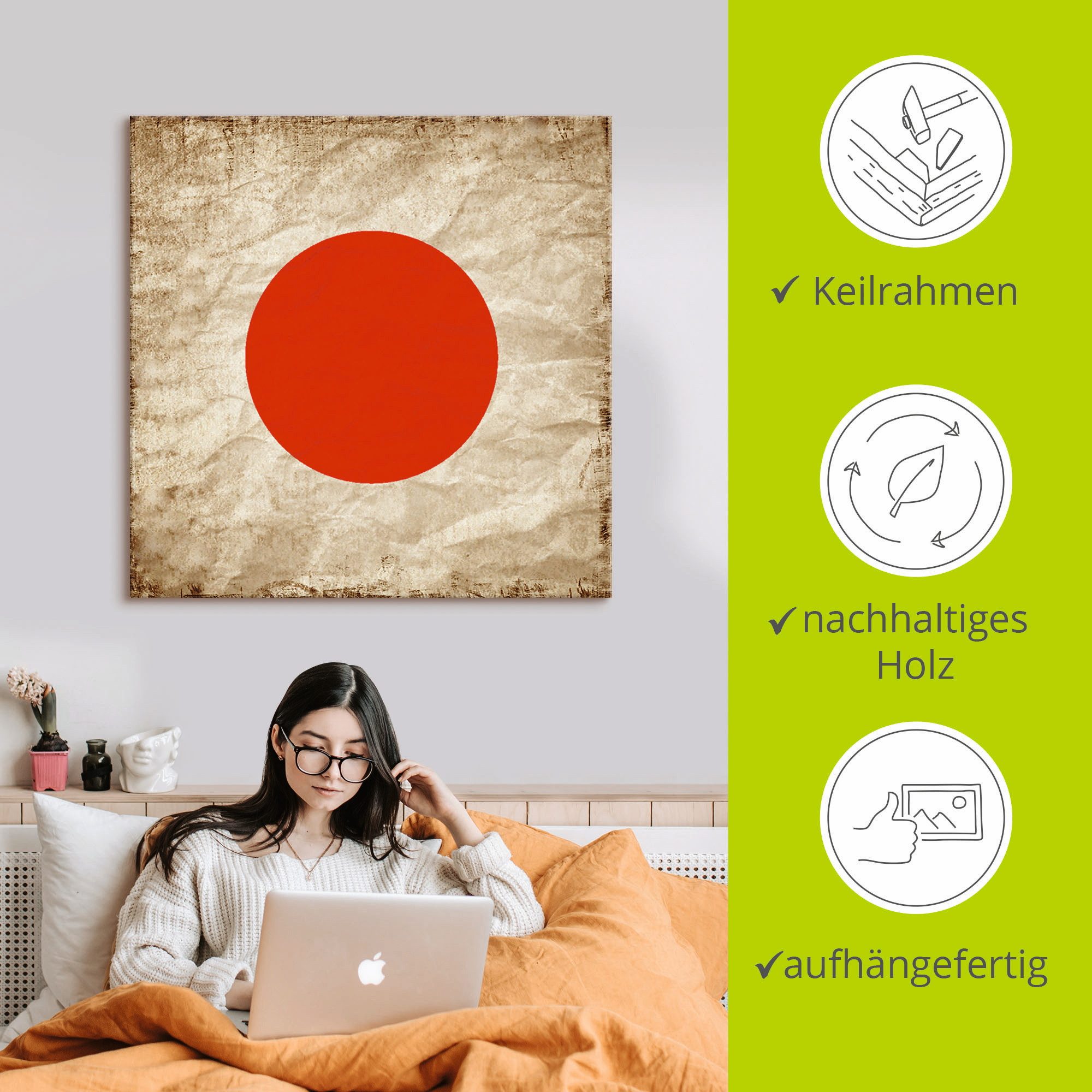 Artland Artprint Japanse vlag Japan symbool als artprint op linnen, muursticker in verschillende maten