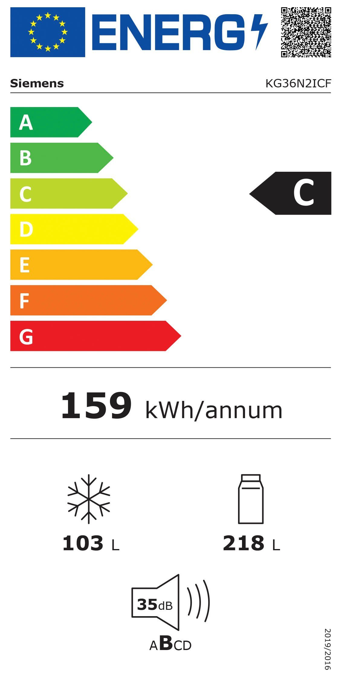 SIEMENS Koel-vriescombinatie KG36N2ICF (1 stuk)