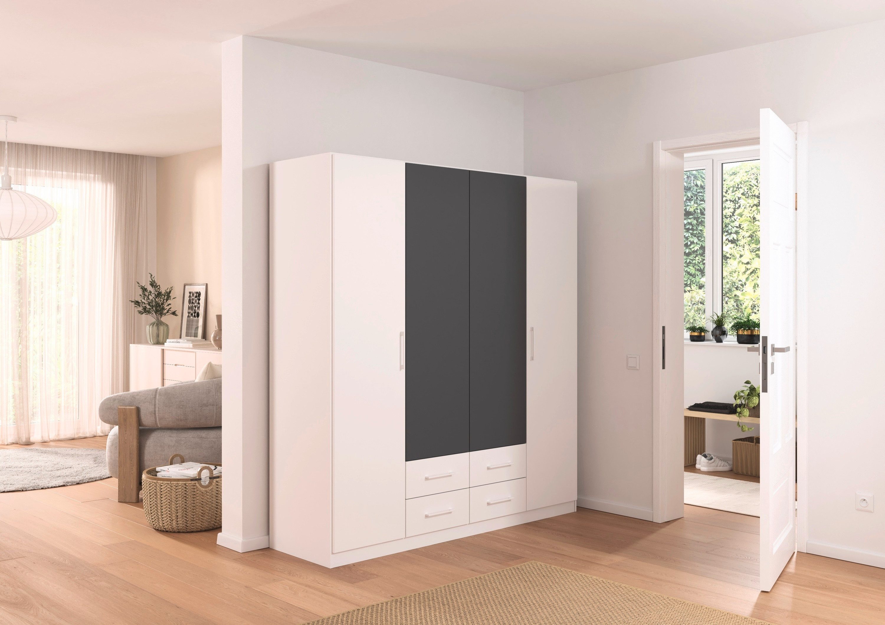 rauch Draaideurkast Kledingkast garderobe KREFELD optioneel met spiegel met 3 greepvarianten, incl. praktische lades made in germany