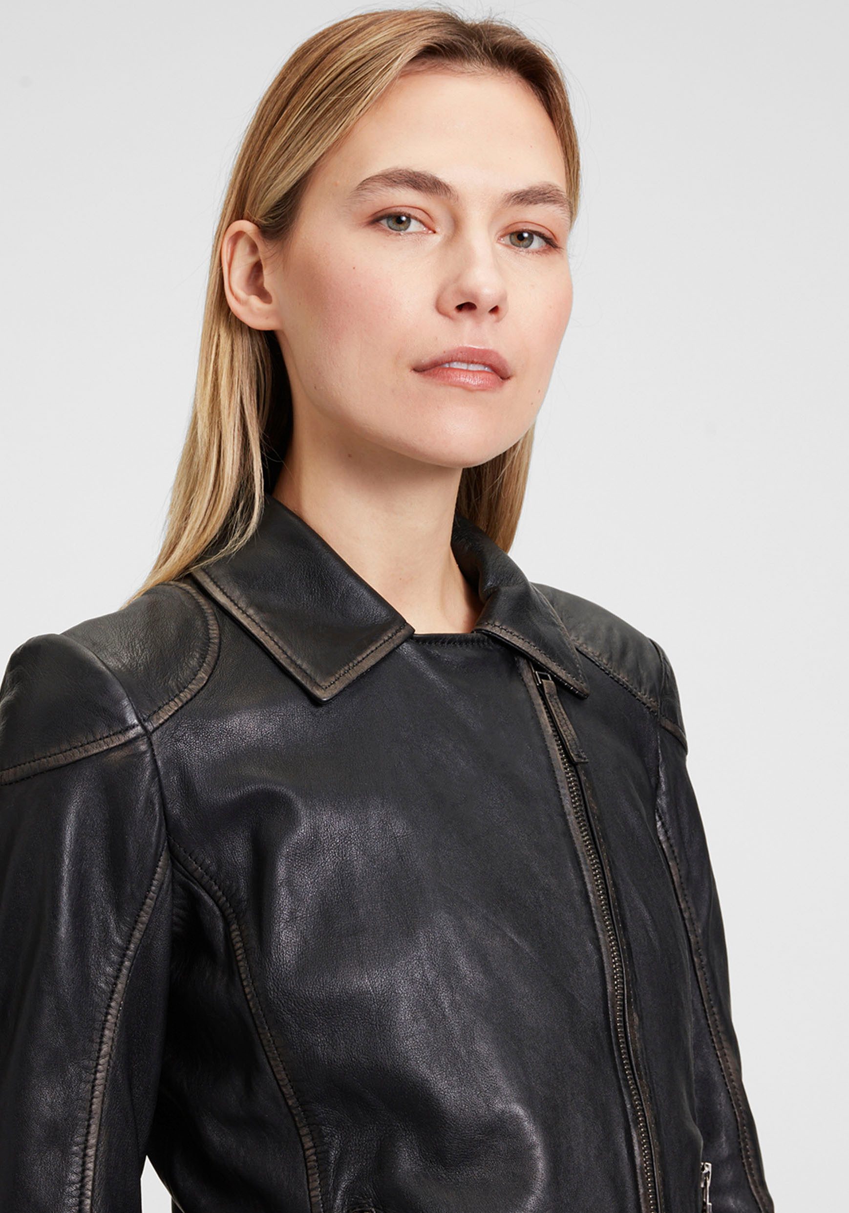 OTTO Mauritius Leren jack MWPeggie in vintage-look asymmetrische rits reverskraag