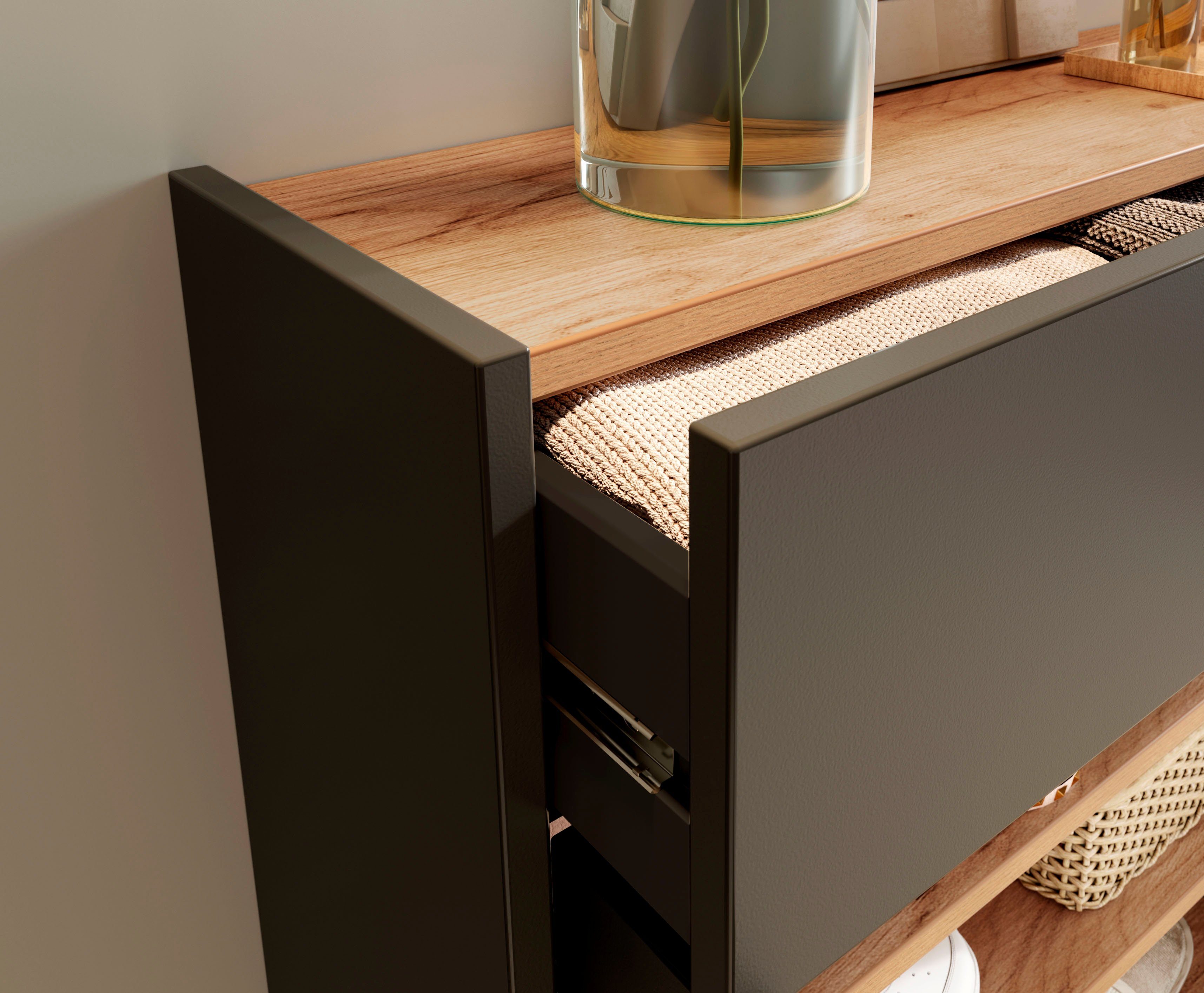 GERMANIA Halmeubelset Ameca met multifunctionele kast, spiegel en kapstokpaneel, geringe diepte (set, 3-delig)