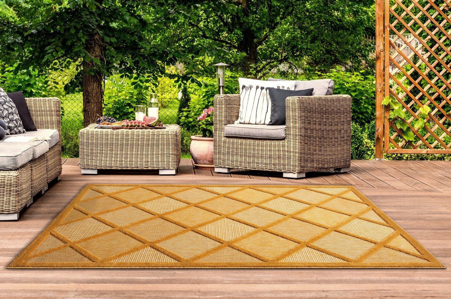 Myflair Möbel & Accessoires Vloerkleed Amara, MAGAZIJNOPRUIMING! Uni-kleuren, hoog-laag effect, geschikt voor buiten, balkon, terras