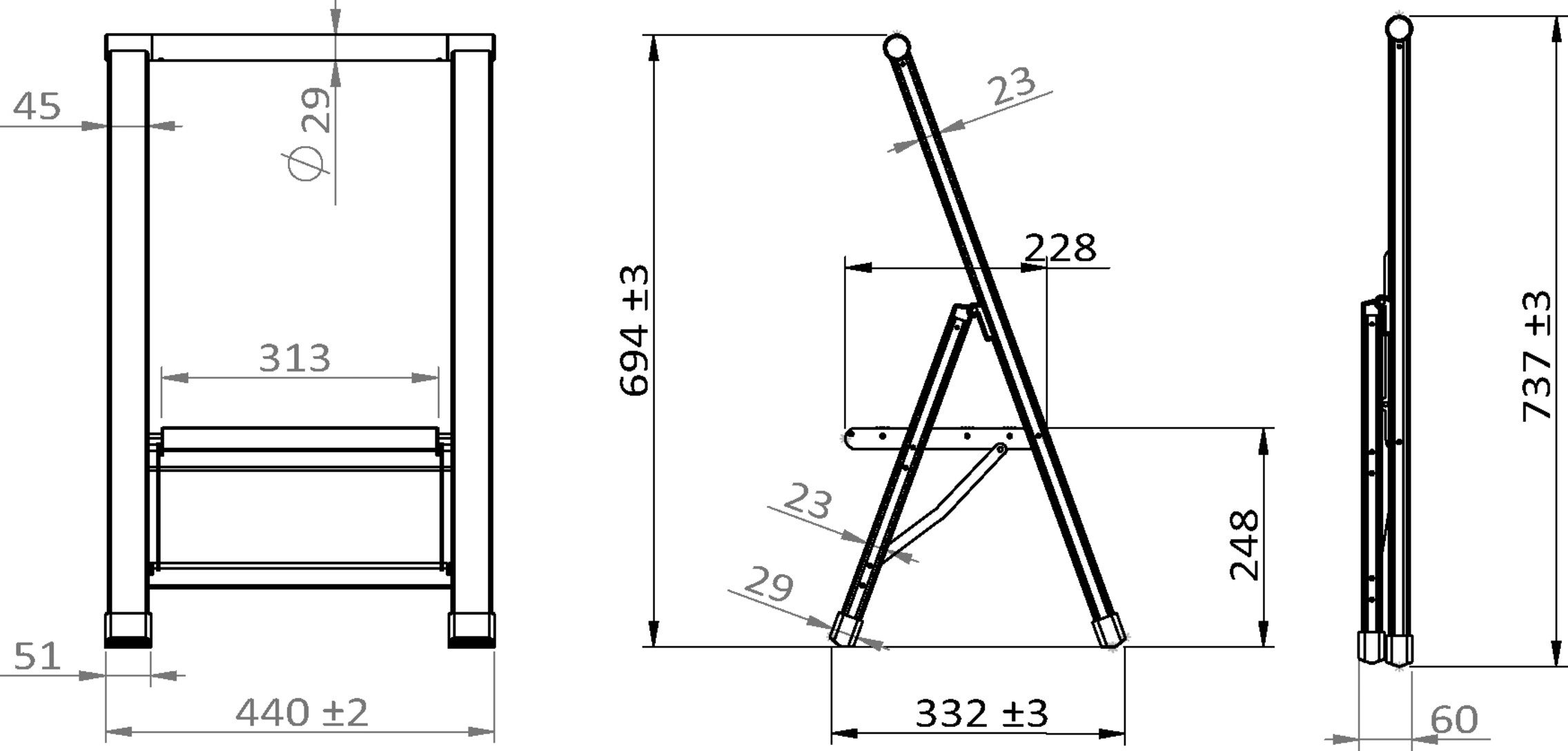 WENKO Huishoudtrapje Model Alu-Design Aluminium-design, XXL-treden, plat inklapbaar en op te bergen