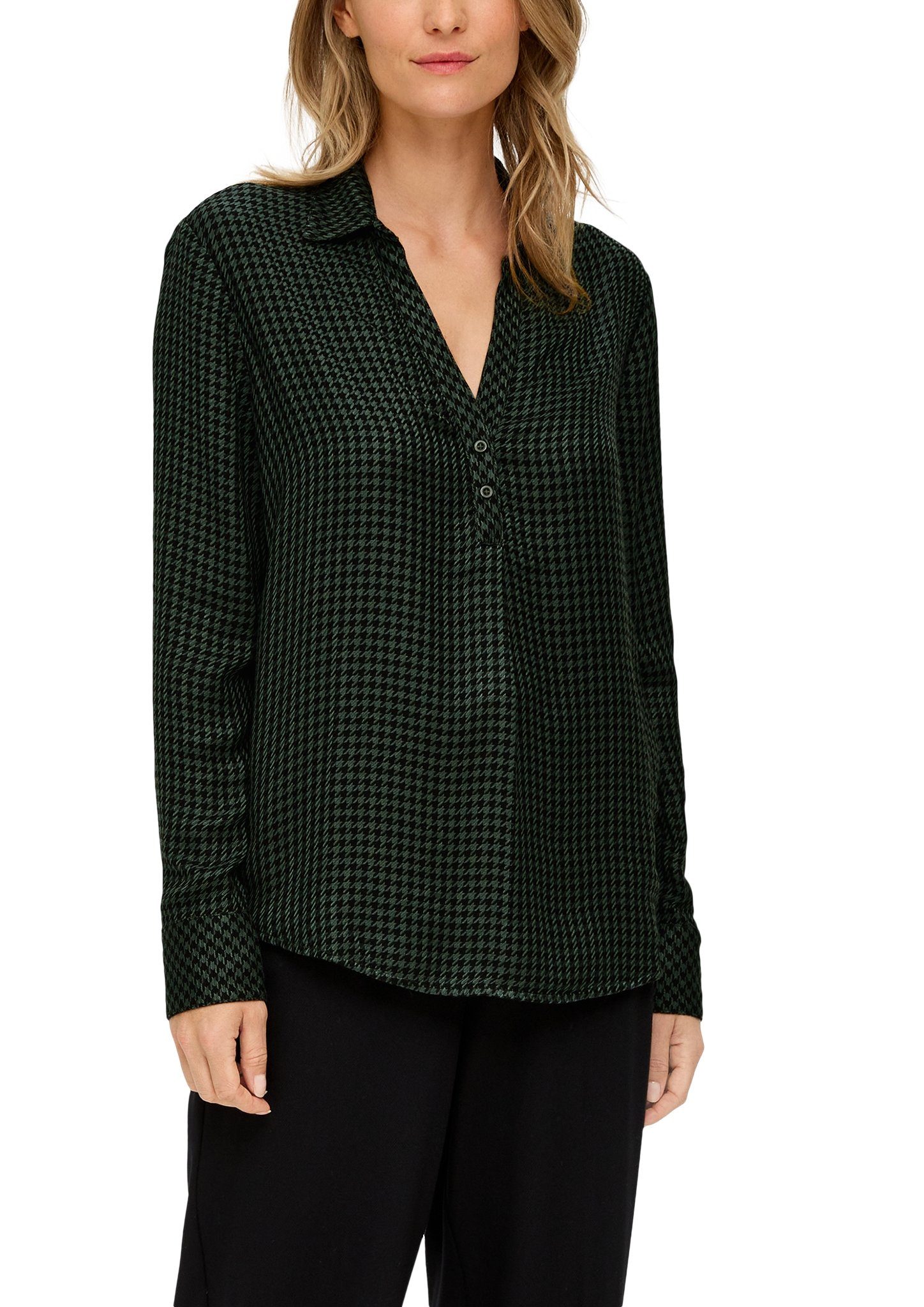 s.Oliver Blouse met lange mouwen met allround mini-ruitpatroon dames blouses maat 34 groen