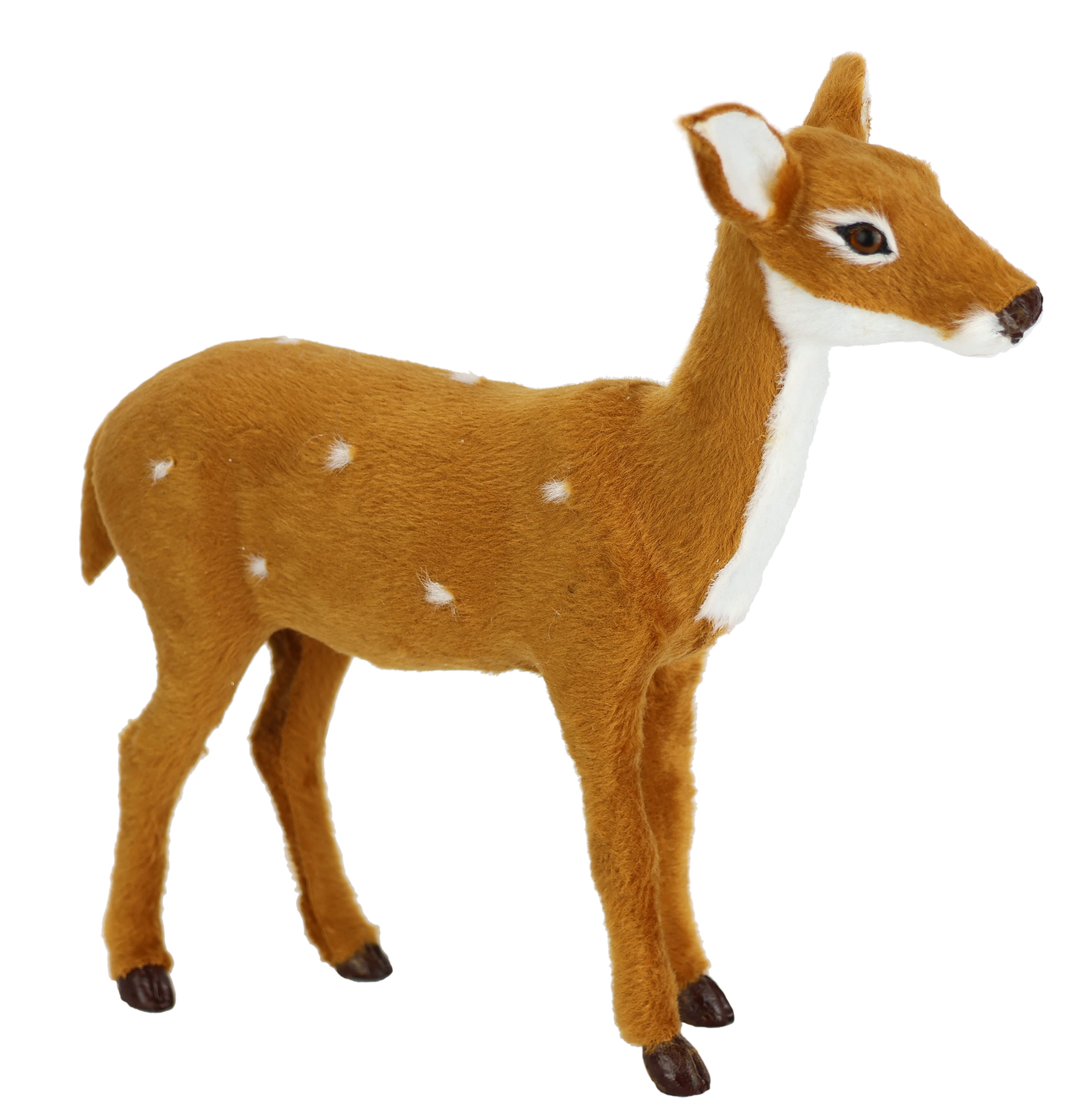 I.GE.A. Decoratief figuur Dierfiguur ree van kunstbont Realistisch bosdier standbeeld ornament knuffeldier kerstdecoratie (1 stuk)