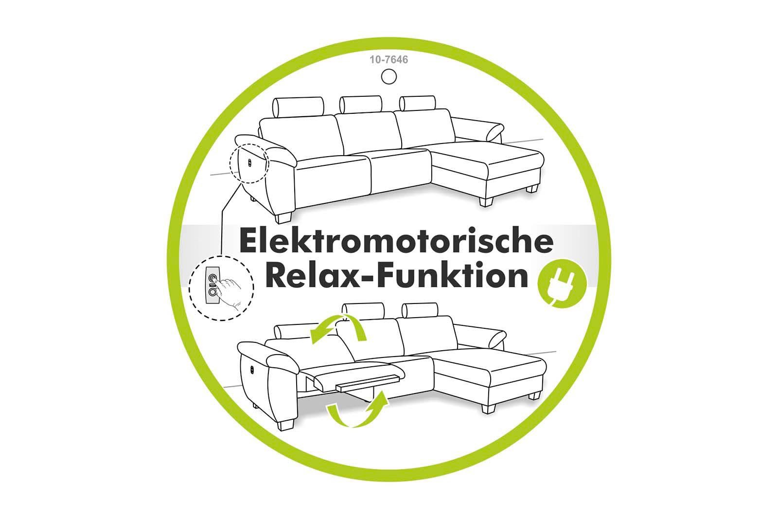 Jockenhöfer Gruppe Hoekbank Monaco L-model met door een elektromotor aangedreven relaxfunctie en
