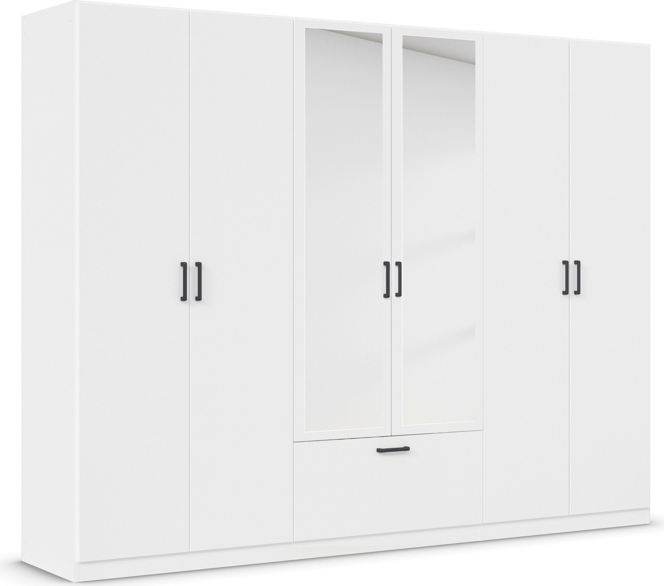 rauch Draaideurkast Kledingkast kast garderobe waskast BARI met spiegel met lades in het midden, moderne greep in grijs metallic made in germany