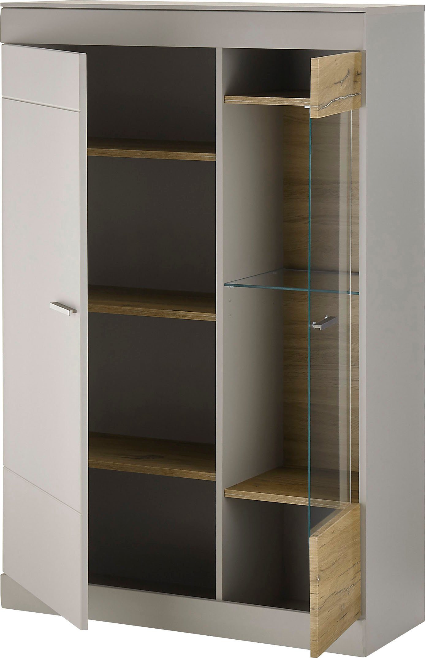 INOSIGN Vitrinekast SCARA met applicatie tineiken decor, breedte 90 cm, met soft-closefunctie