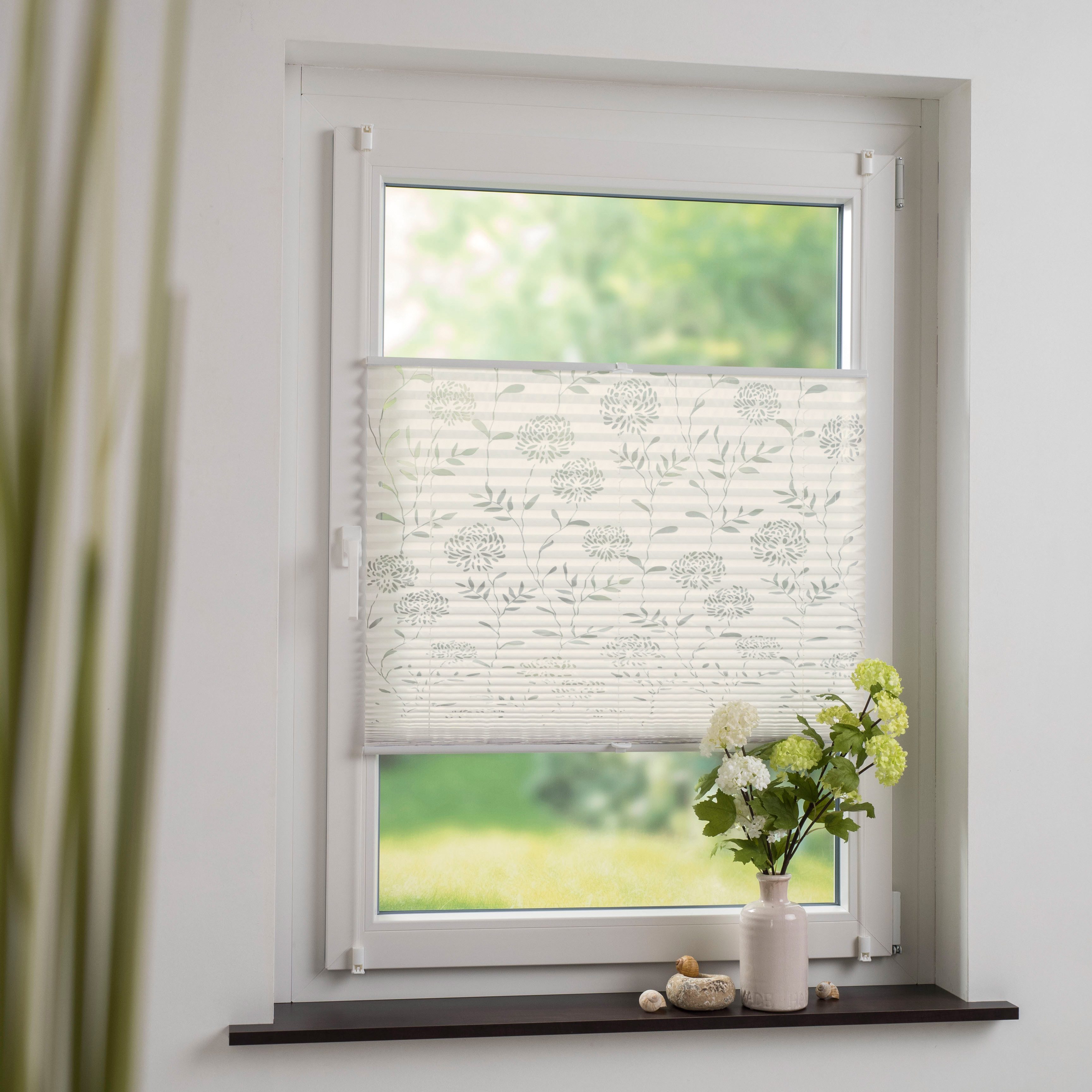 Liedeco Plissé Etskant Klemmfix-plisségordijn etskant decor in bloemmotief (1 stuk)