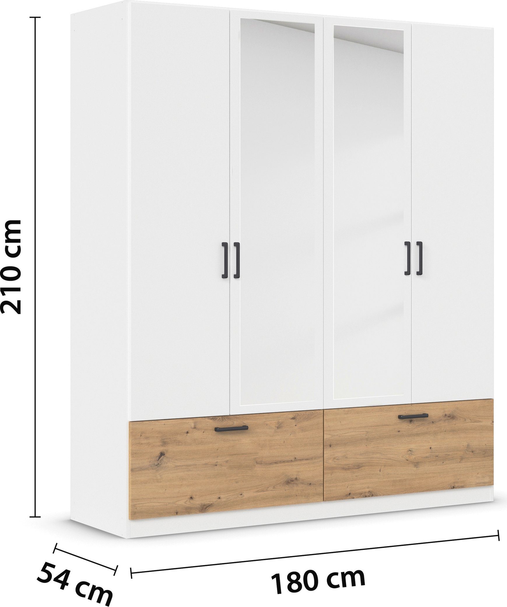 rauch Draaideurkast Kledingkast kast garderobe waskast BARI met spiegel met lades en moderne greep in grijs metallic made in germany
