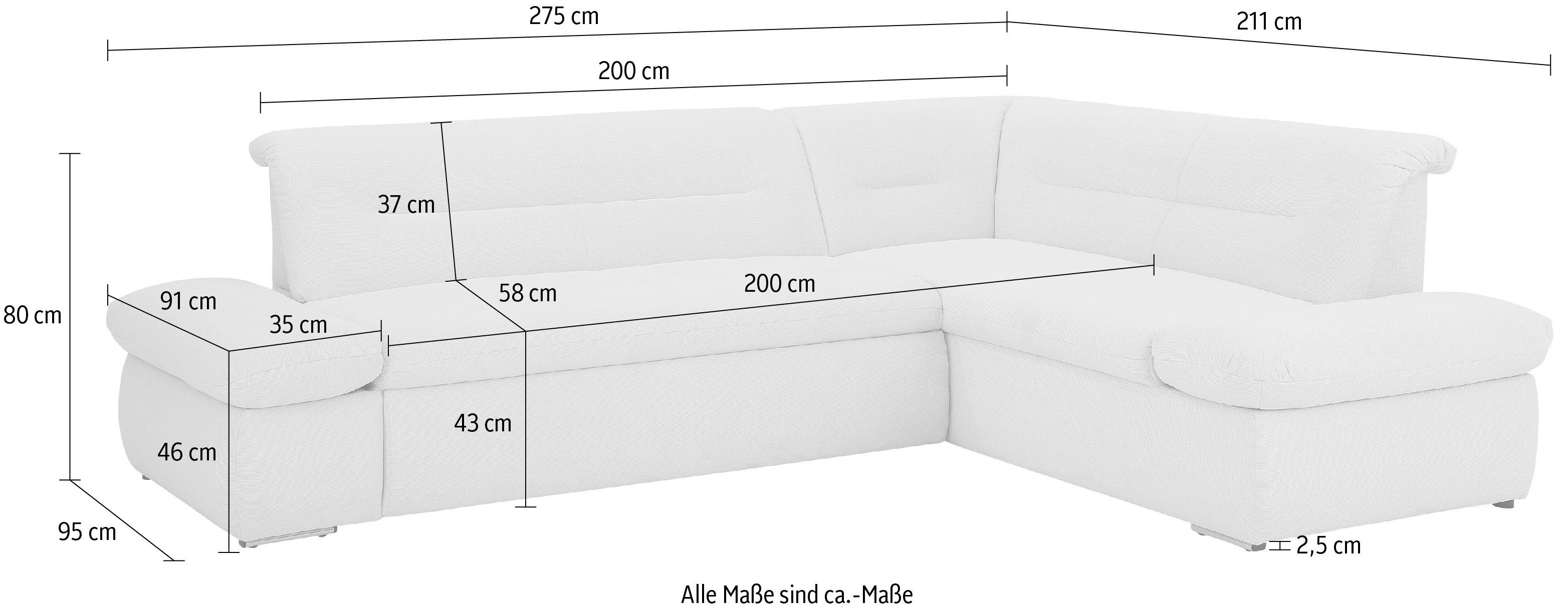 INOSIGN Hoekbank Avesa L-vorm Naar keuze met arm- en slaapfunctie, bxdxh: 275x211x80 cm