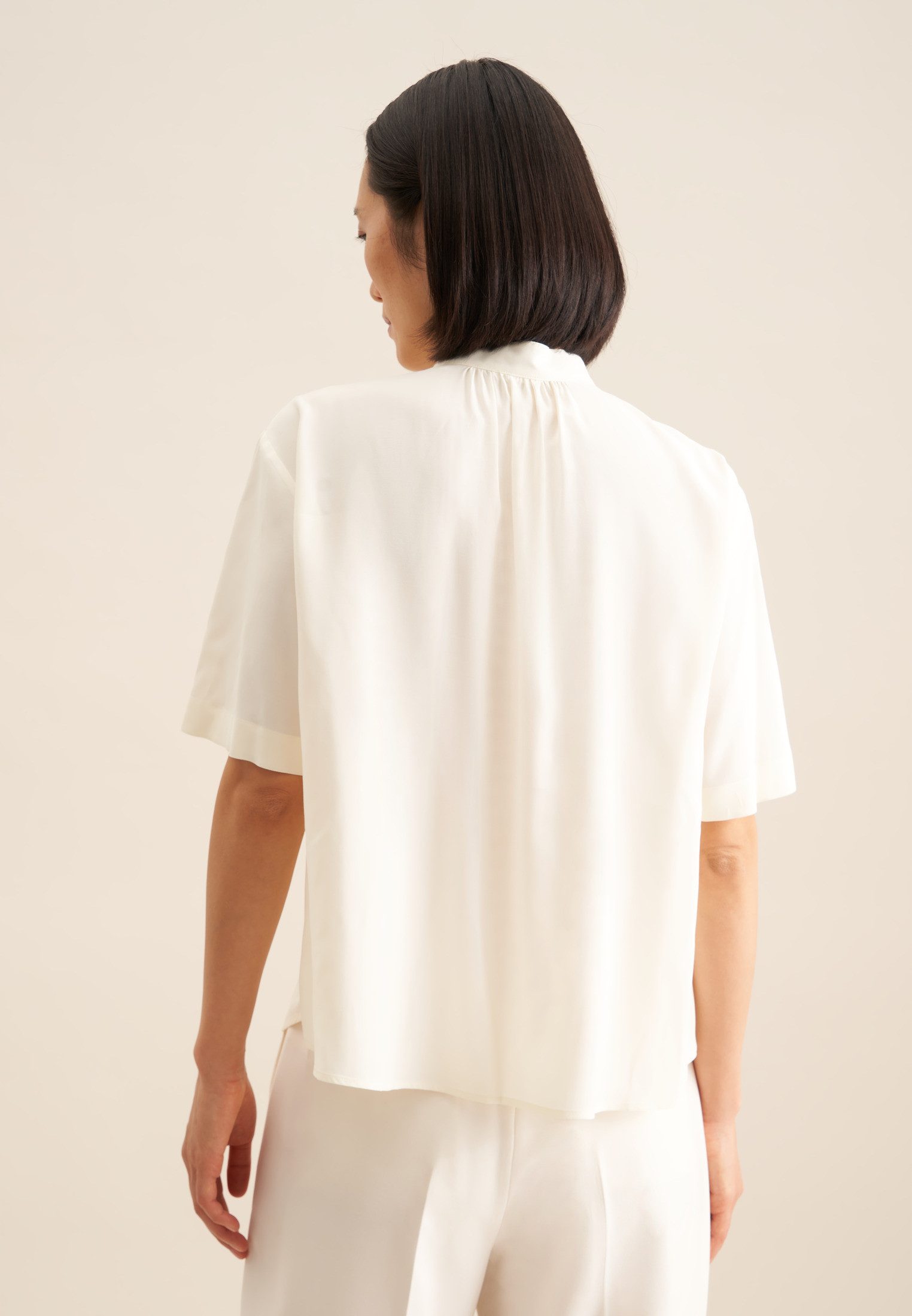 seidensticker Shirtblouse Zwarte roos Korte mouwen ronde hals uni