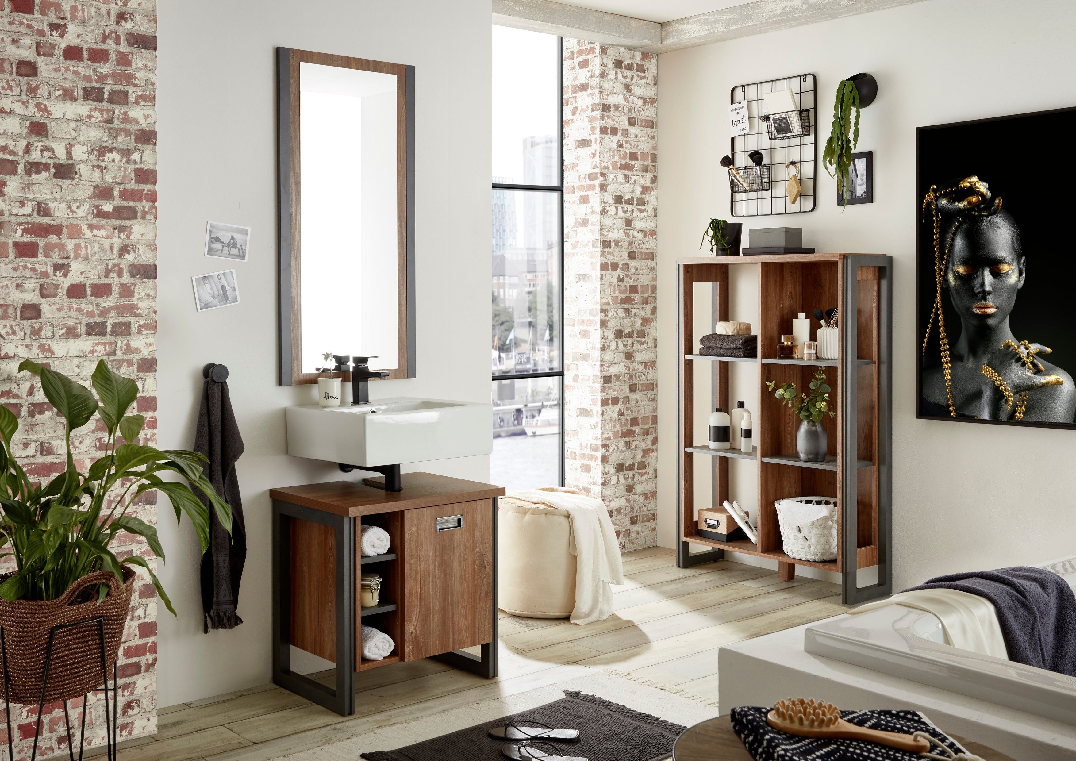Home affaire Wastafelonderkast Detroit, Waschtisch mit Apothekergriff, Badschrank im Industrialdesign Breedte 61 cm