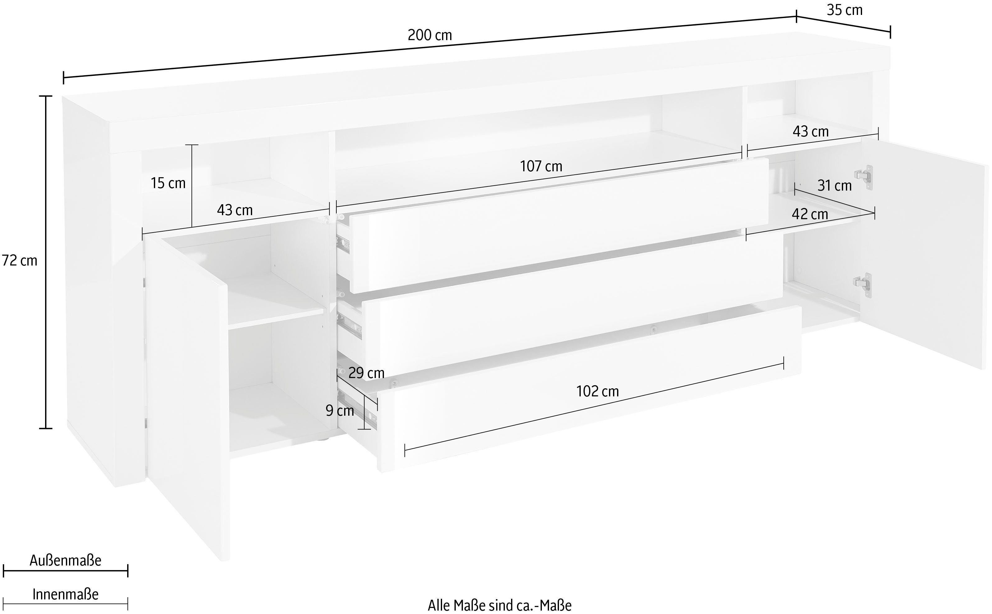 borchardt Möbel Dressoir Santa Fe Breedte 200 cm