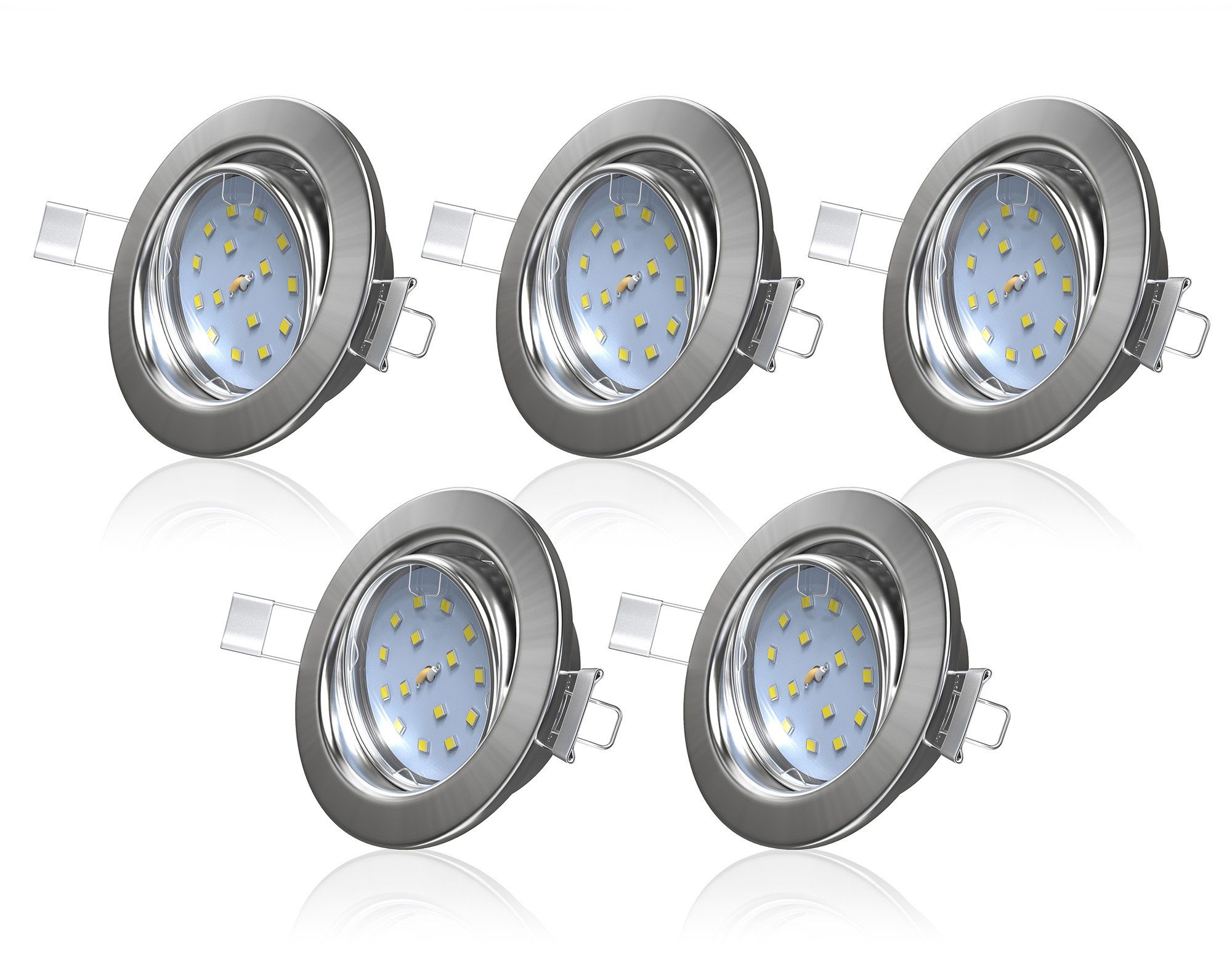 B.K.Licht Ledinbouwlamp 5-delige inbouwspot, kantelbare plafondspots, platte spots (5 stuks)