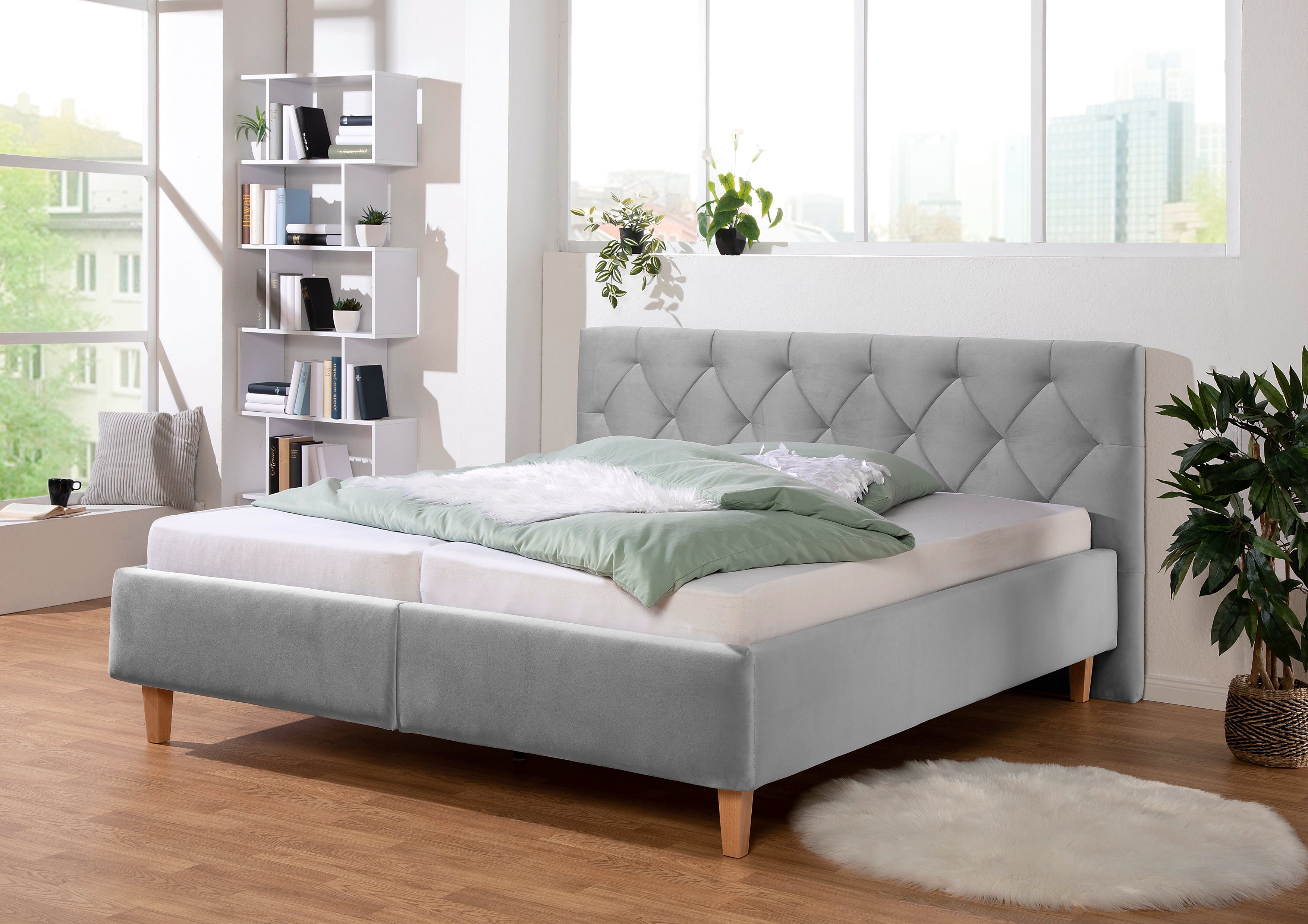 Guido Maria Kretschmer Home&Living Gestoffeerd bed Sunley 100 Kruisstiksel, hoofdbordhoogte 102 cm, zonder of met matras/lattenbodem