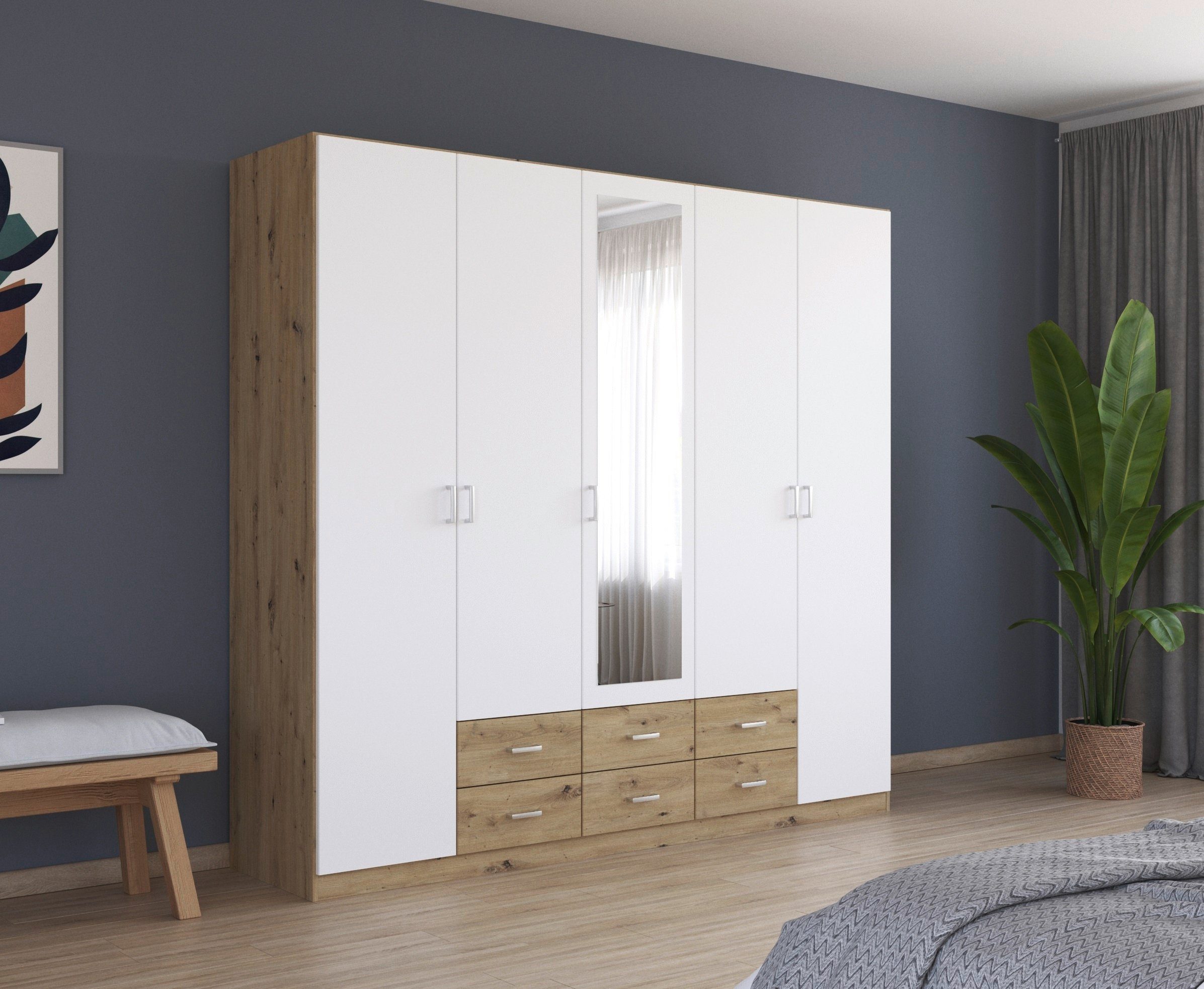 rauch Kledingkast Kast Garderobe Wasmand GAMMA in 3 Breedtes veel opbergruimte met 6 lades, met spiegel topseller made in germany