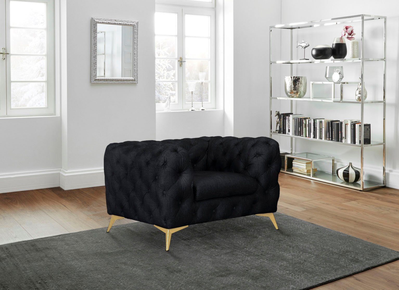 Leonique Chesterfield-fauteuil Glynis Fauteuil luxueuze capitonnage, moderne chesterfield look, kleur van de poten ter keuze