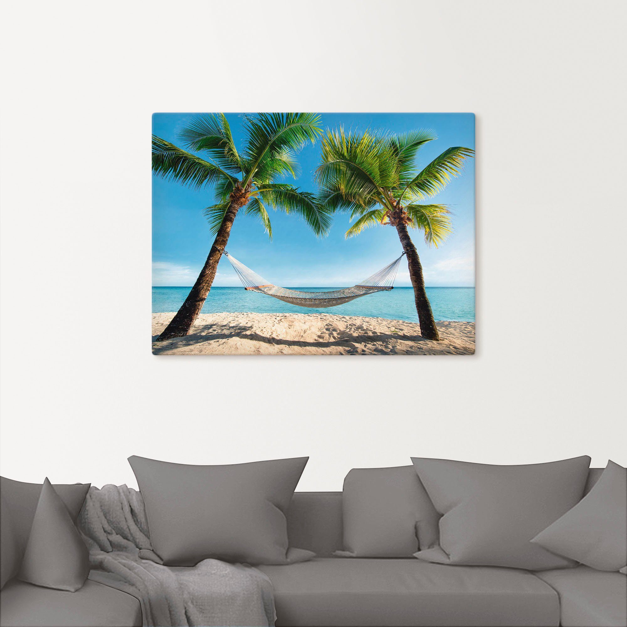 Artland Artprint Palmenstrand Caribic met hangmat als artprint op linnen, poster, muursticker in verschillende maten