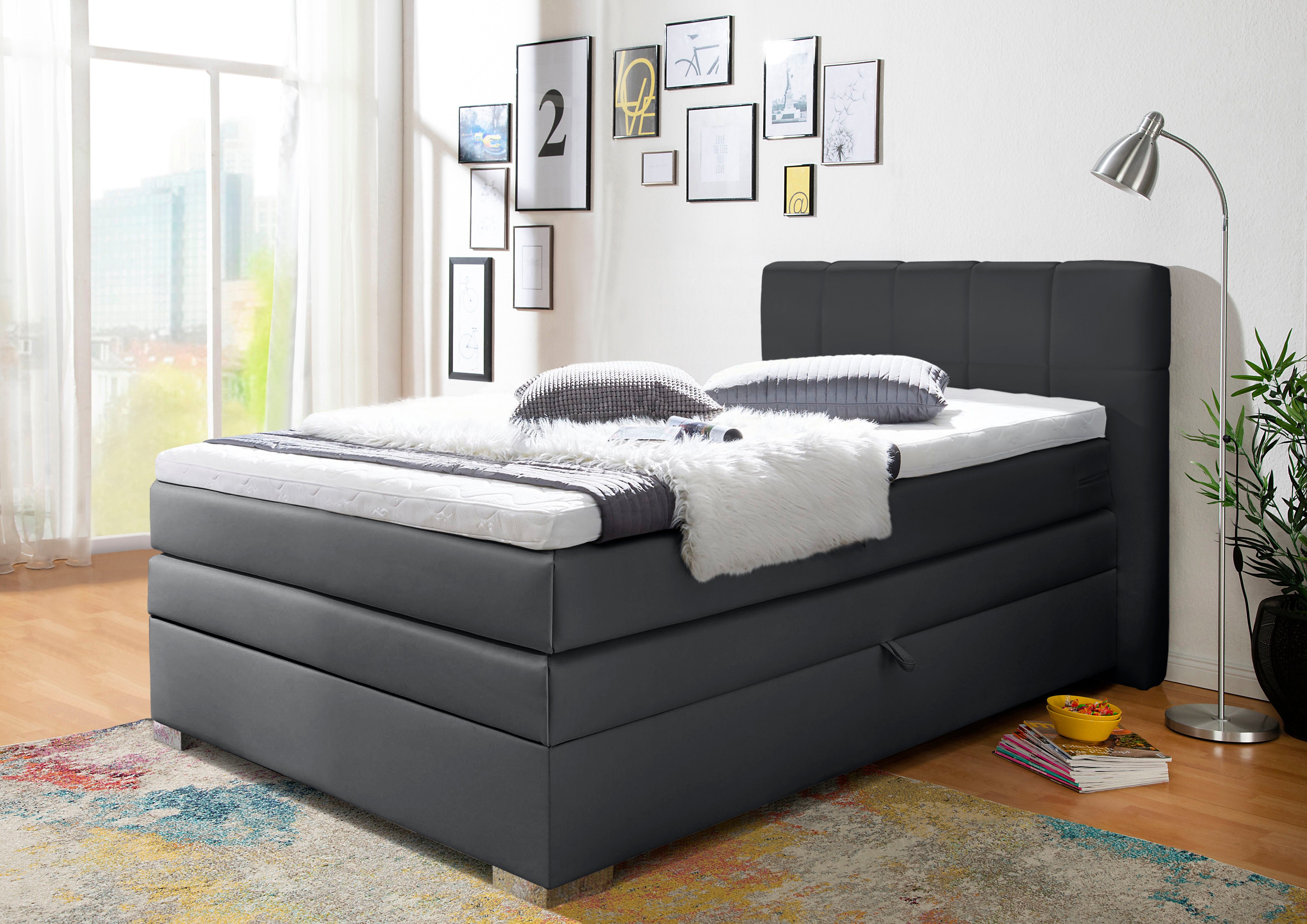 INOSIGN Boxspring Airdrie inclusief bedkist en topper boxsprings zwart