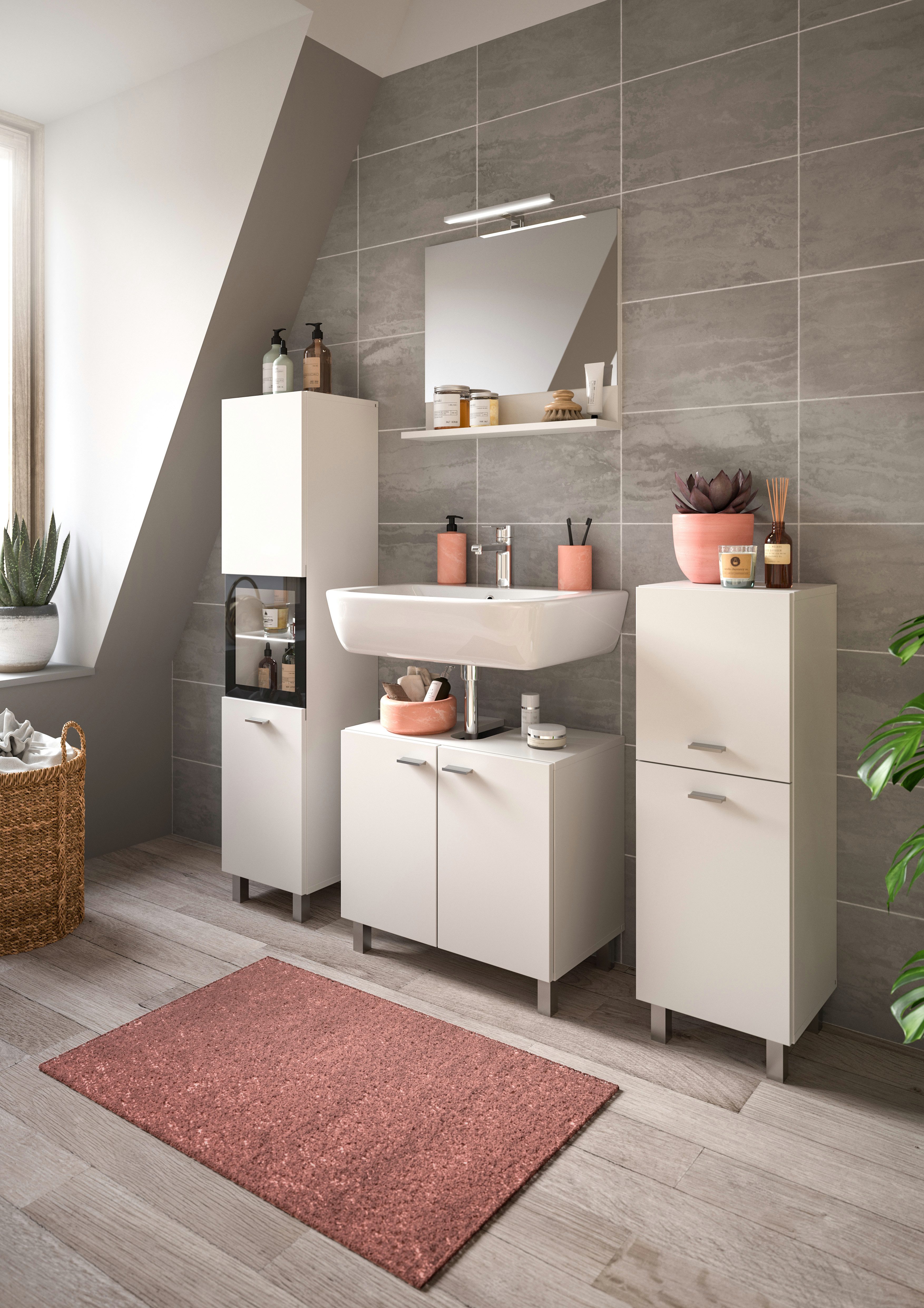 welltime Hoge kast Tampa, hoogte 125cm, hangend of staand te monteren Badkamerkast, hangkast badkamer, badkamer, badkamermeubels