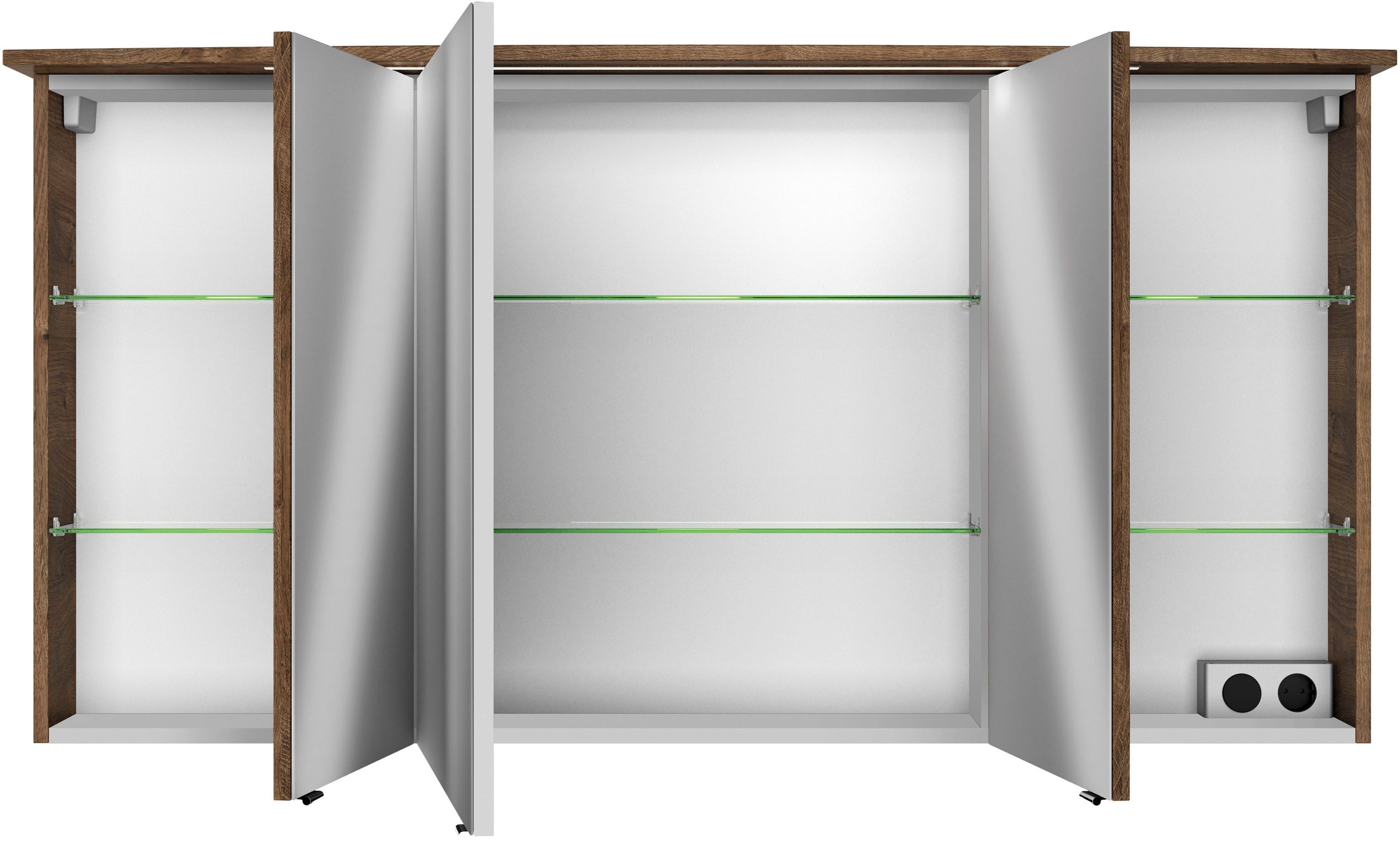Saphir Badkamerspiegelkast Serie 4010 badkamer spiegelkast incl. LED-verlichting in krans Badkast 142 cm breed, 3 deuren, 6 glazen legplanken, incl. deurdemper