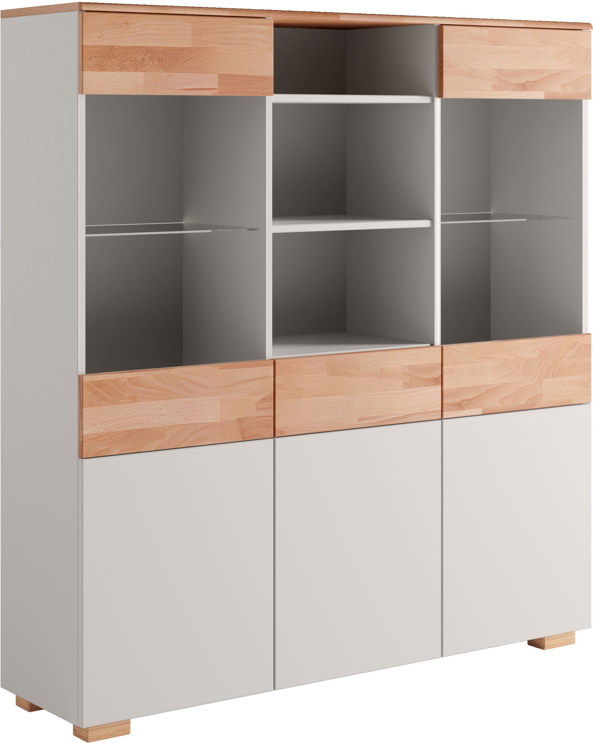 Home affaire Highboard Citra deels massief Hoogte 145 cm, moderne greeploze uitstraling met push-to-open functie highboards beige
