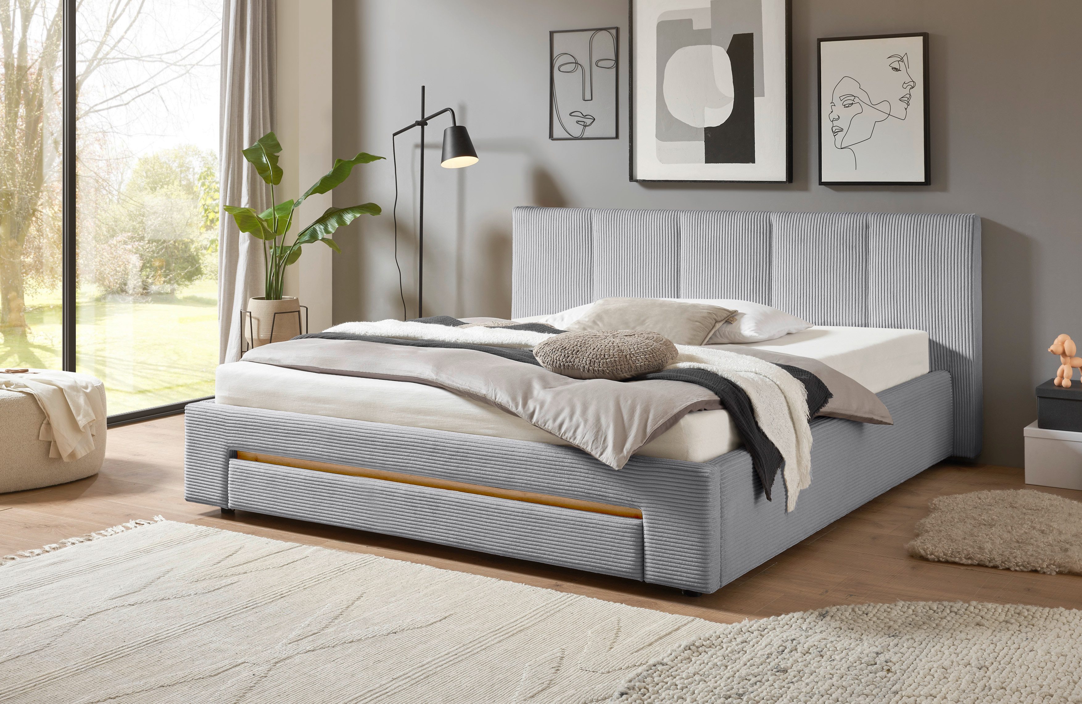 INOSIGN Gestoffeerd bed CiTY/GiRON, bedframe met bedlade, gestoffeerd opbergbed met hondenbed of opberglade, bekleding van corduroy of linnenlook