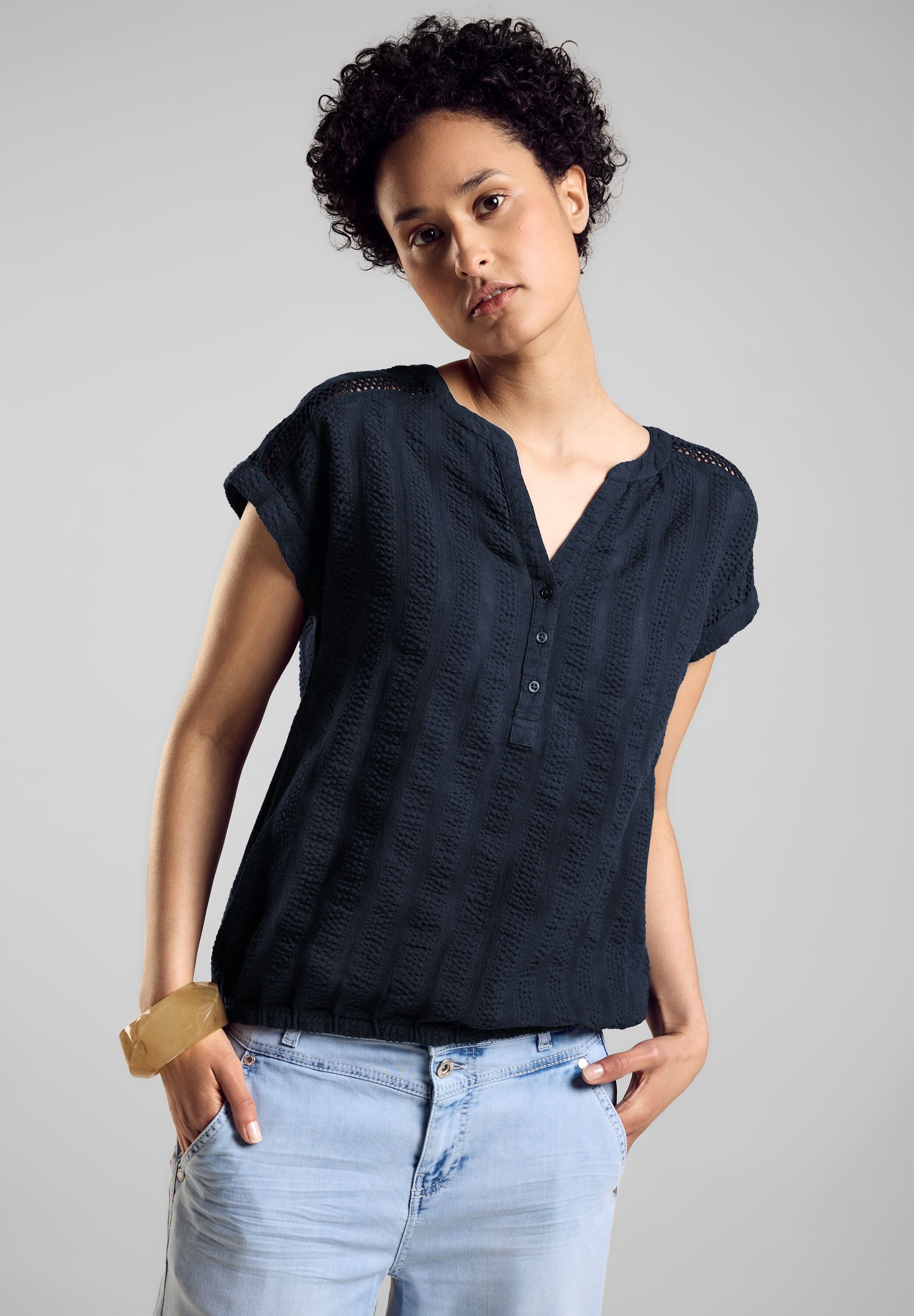 STREET ONE Blouse met korte mouwen in seersucker kwaliteit