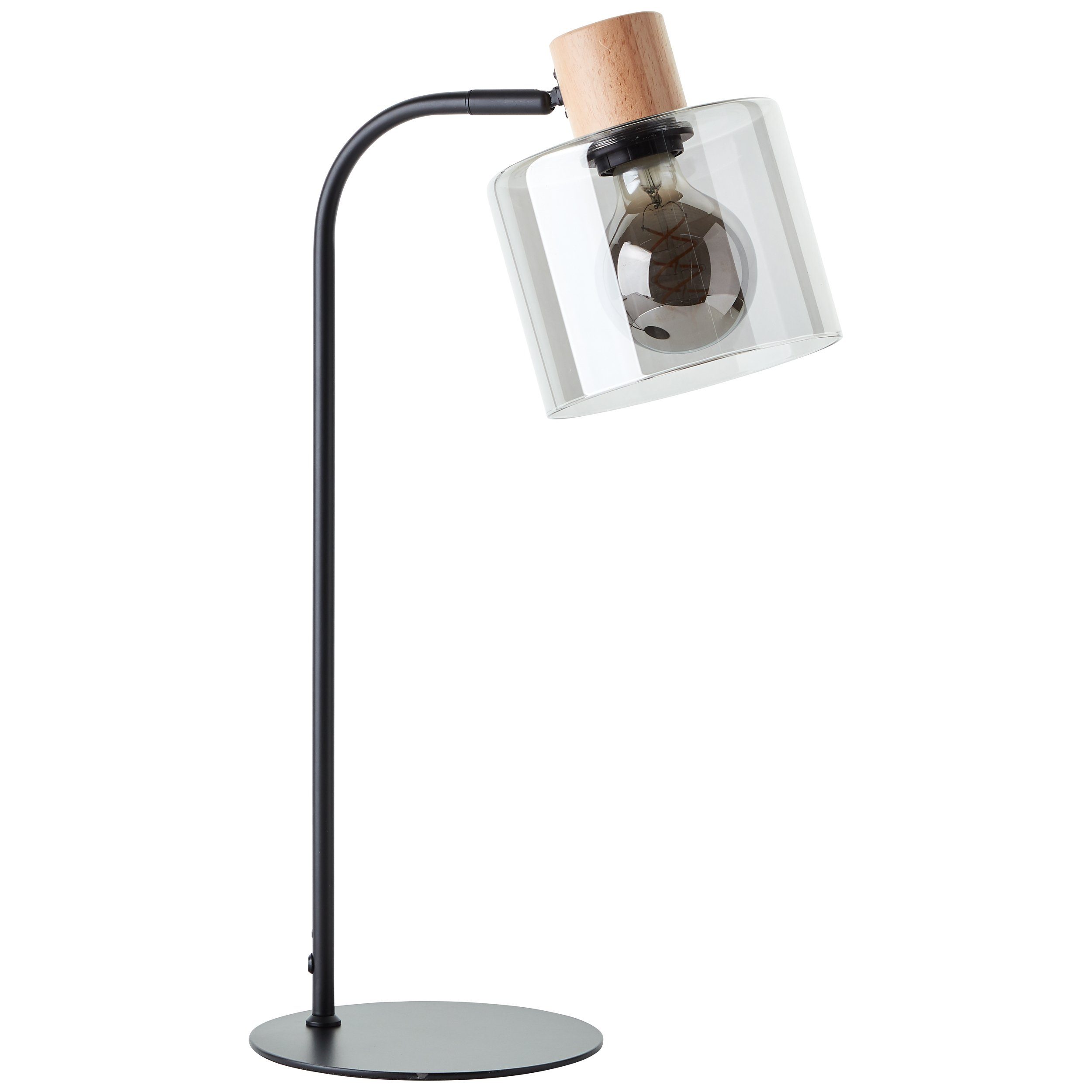 Brilliant Leuchten Tafellamp Weald Hoogte 50 cm, E27, metaal/glas/hout, zwart/rook/hout