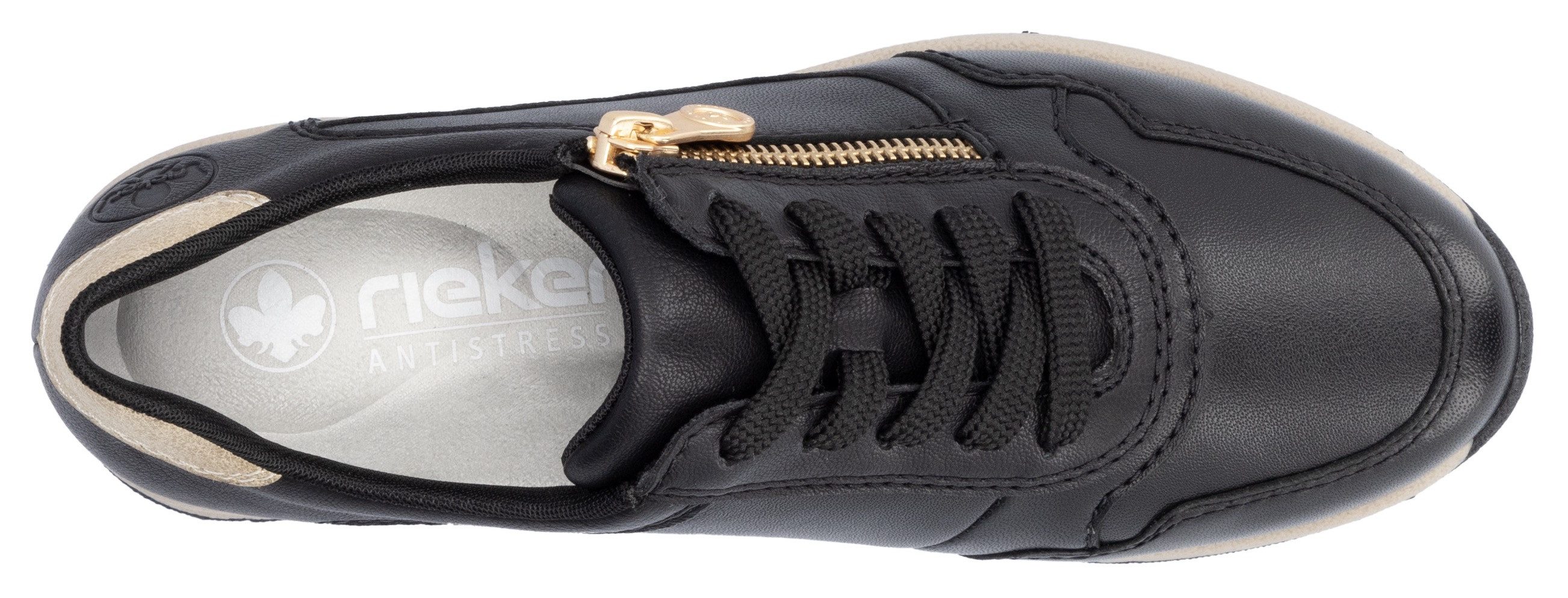 Rieker Sneakers met sleehak , vrijetijdsschoen, lage schoen, veterschoen met rits, smalle vorm