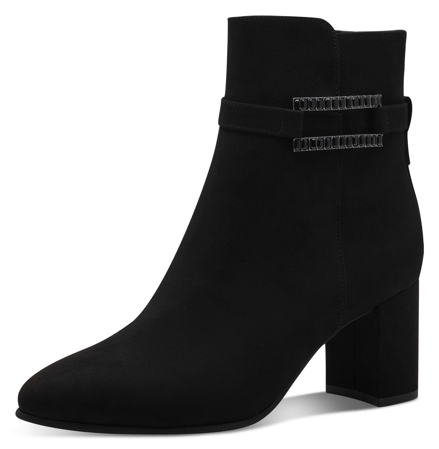 Marco Tozzi Laarsjes blokhak, ankleboots met modieuze decoratieve band en sierstenen dames laarsjes maat 40 EU zwart