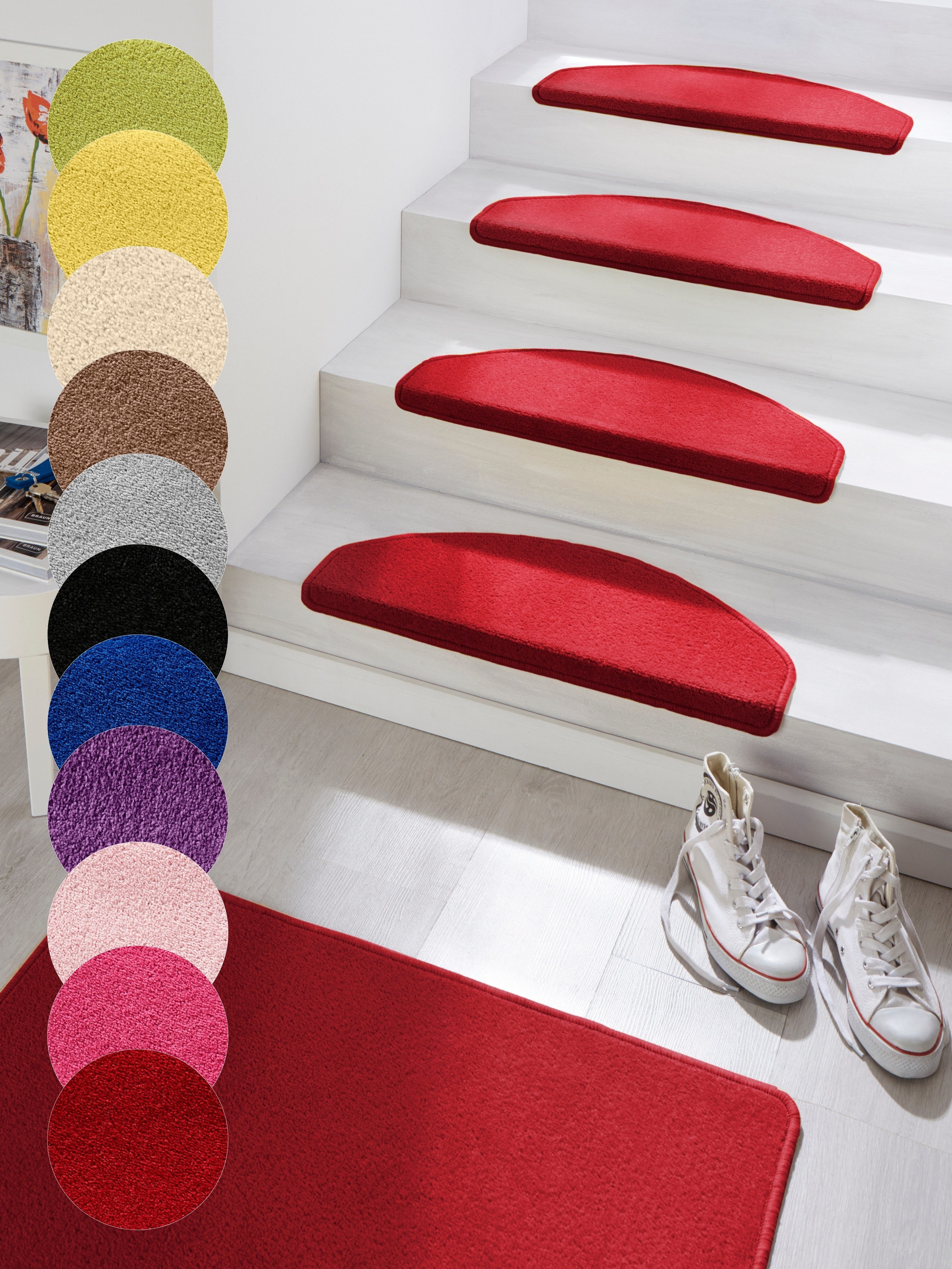 HANSE Home Tredemat Fancy 15 stuks, trapmatten, zelfklevend, traptapijt, traptreden trapbekleding maat 15x 23x65 cm rood