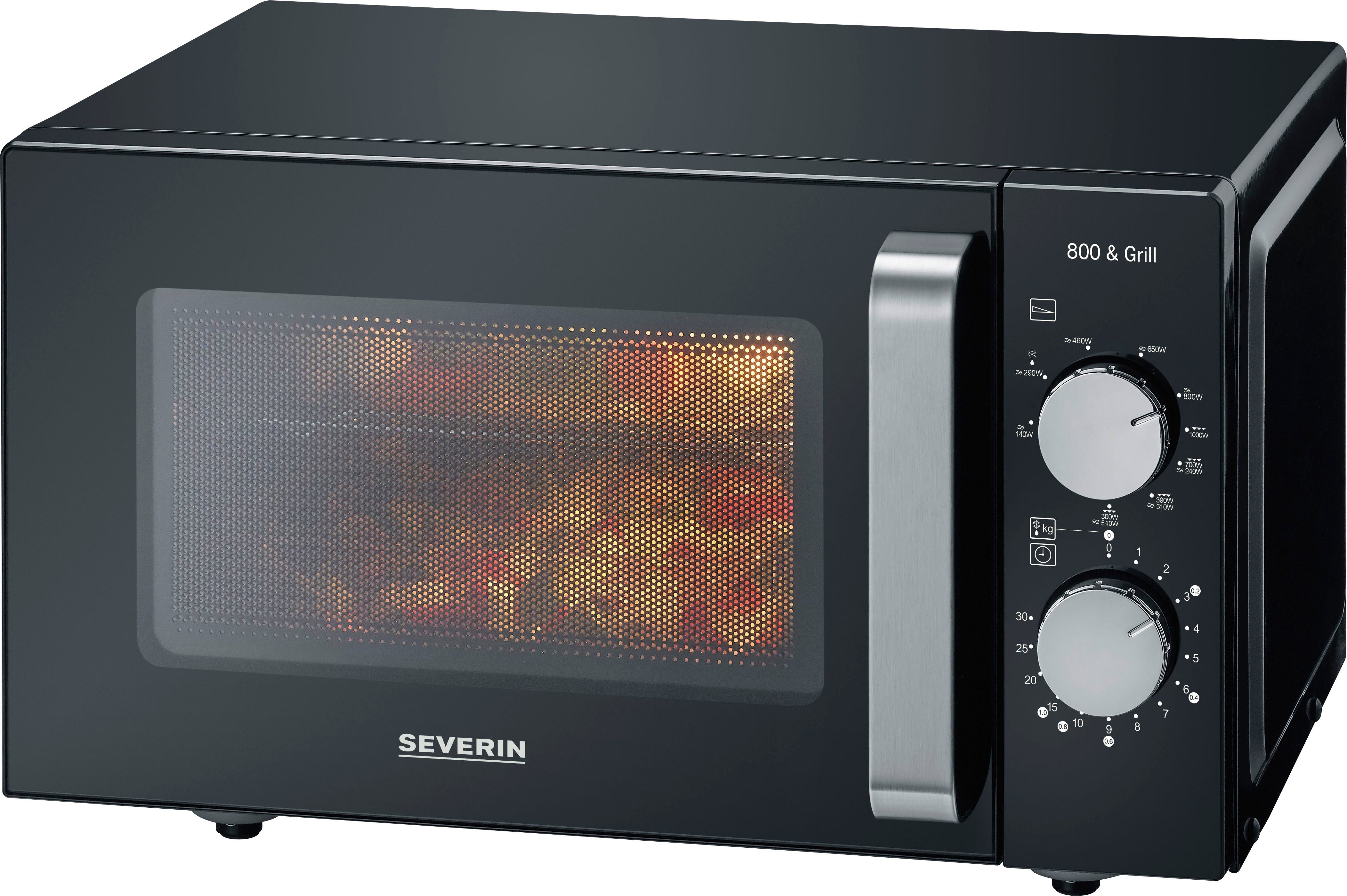 Severin MW 7762 Magnetron Zwart, RVS 800 W Grillfunctie