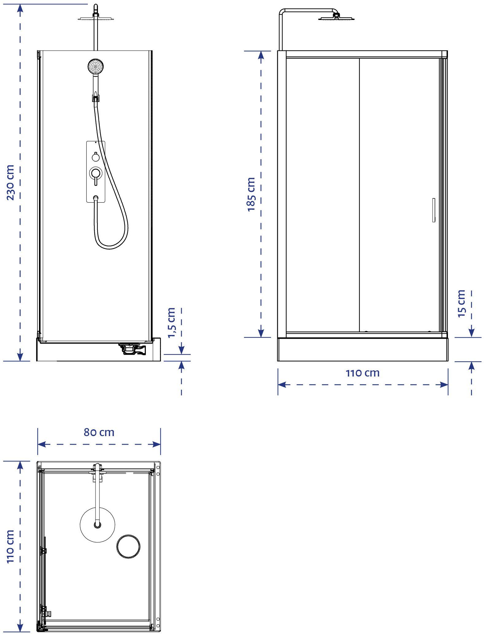 Marwell Complete douche White Stone inclusief kranen, 110 cm x 80 cm
