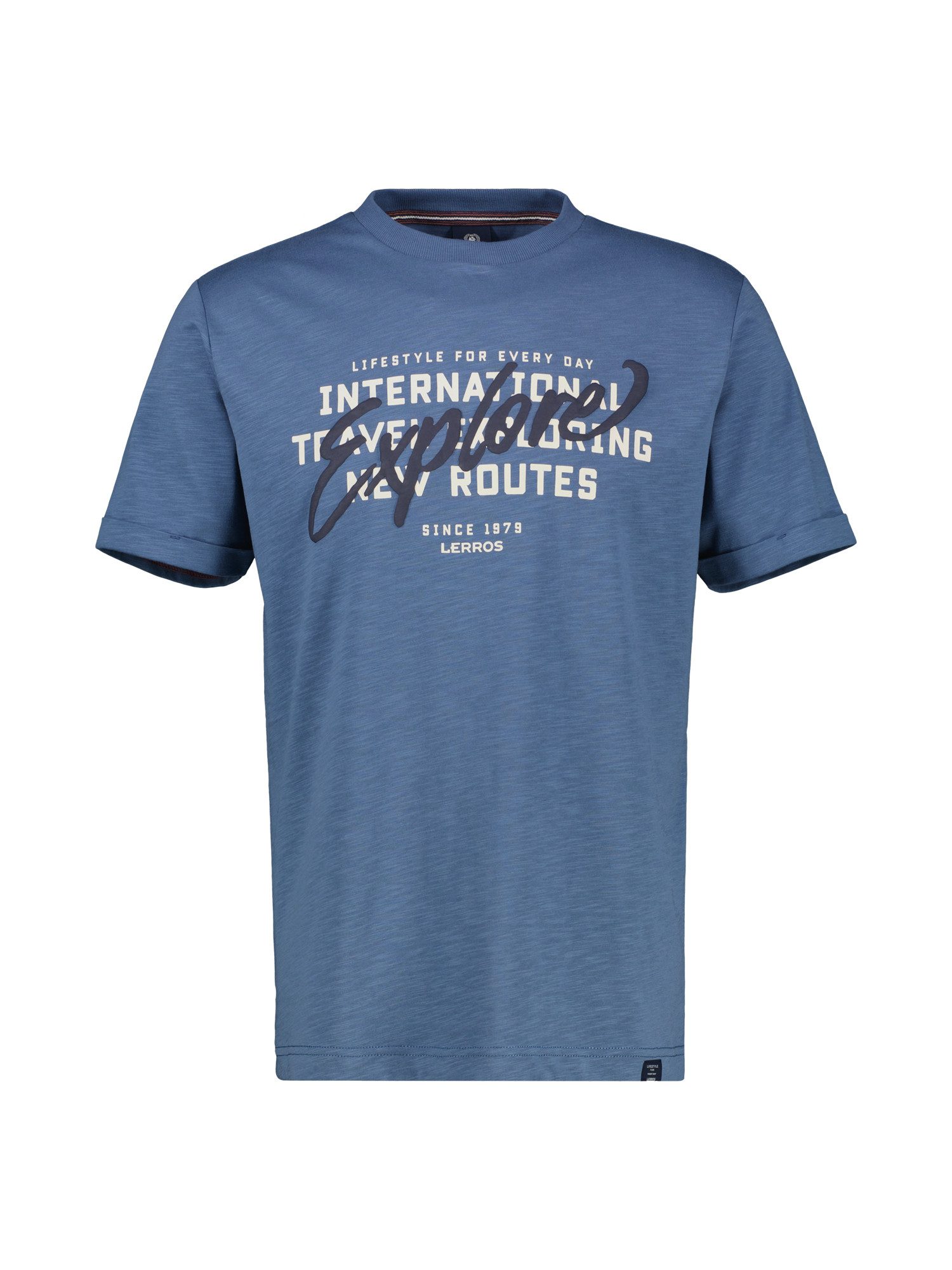 Lerros T-shirt LERROS T-shirt met borstprint in grote maten heren t-shirts maat 5XL blauw