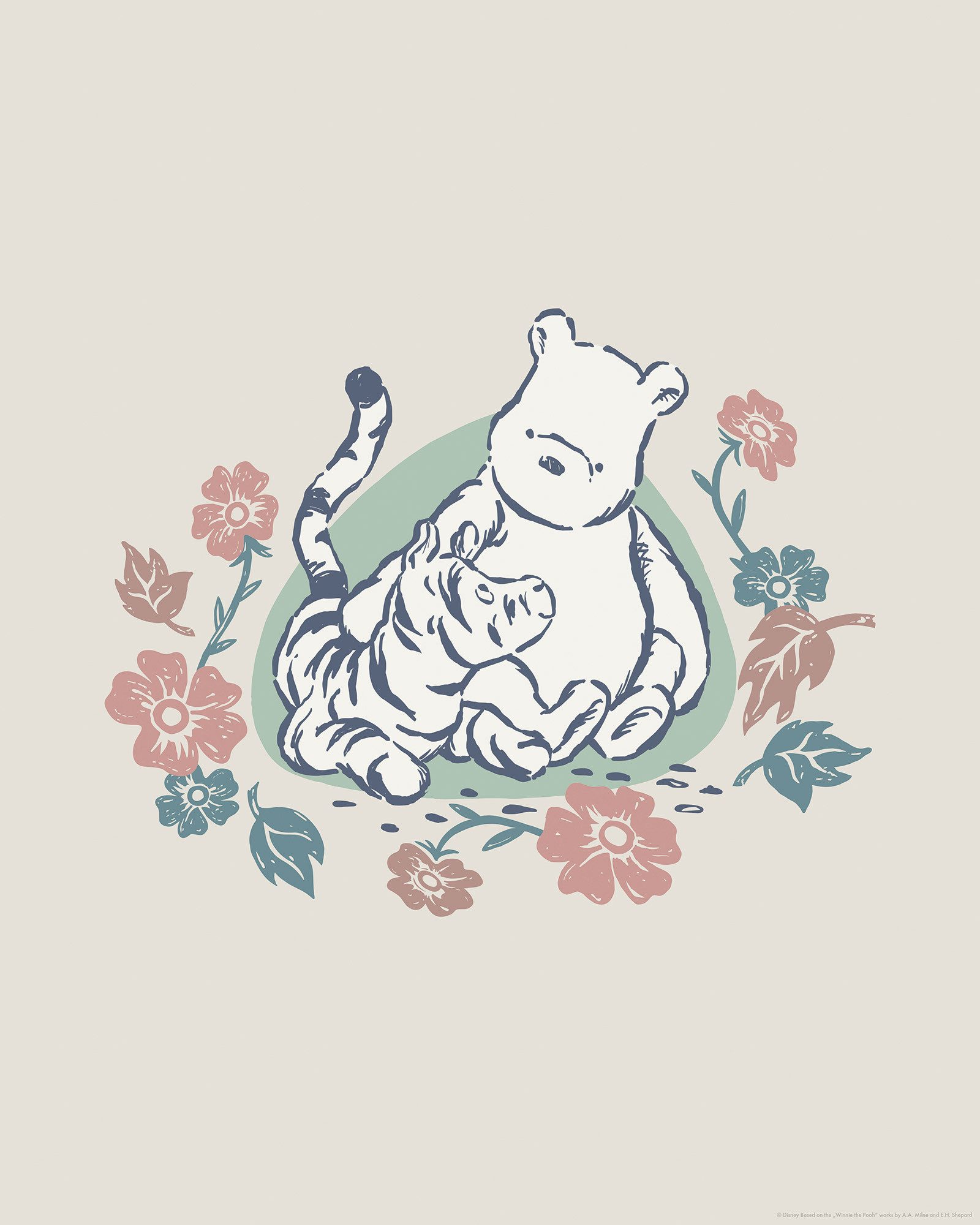 Komar Artprint Disney Winnie the Pooh Flowers and Friends 40 x 60 cm (breedte x hoogte) - kinderkamer, decoratie (1 stuk)