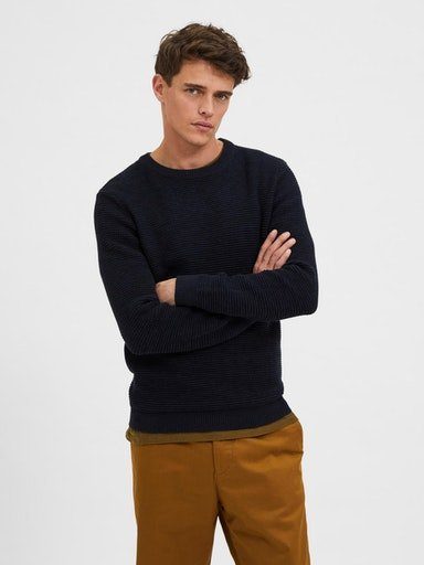 SELECTED HOMME Trui met ronde hals SLHVINCE LS KNIT BUBBLE CREW NECK NOOS heren pullovers maat S blauw