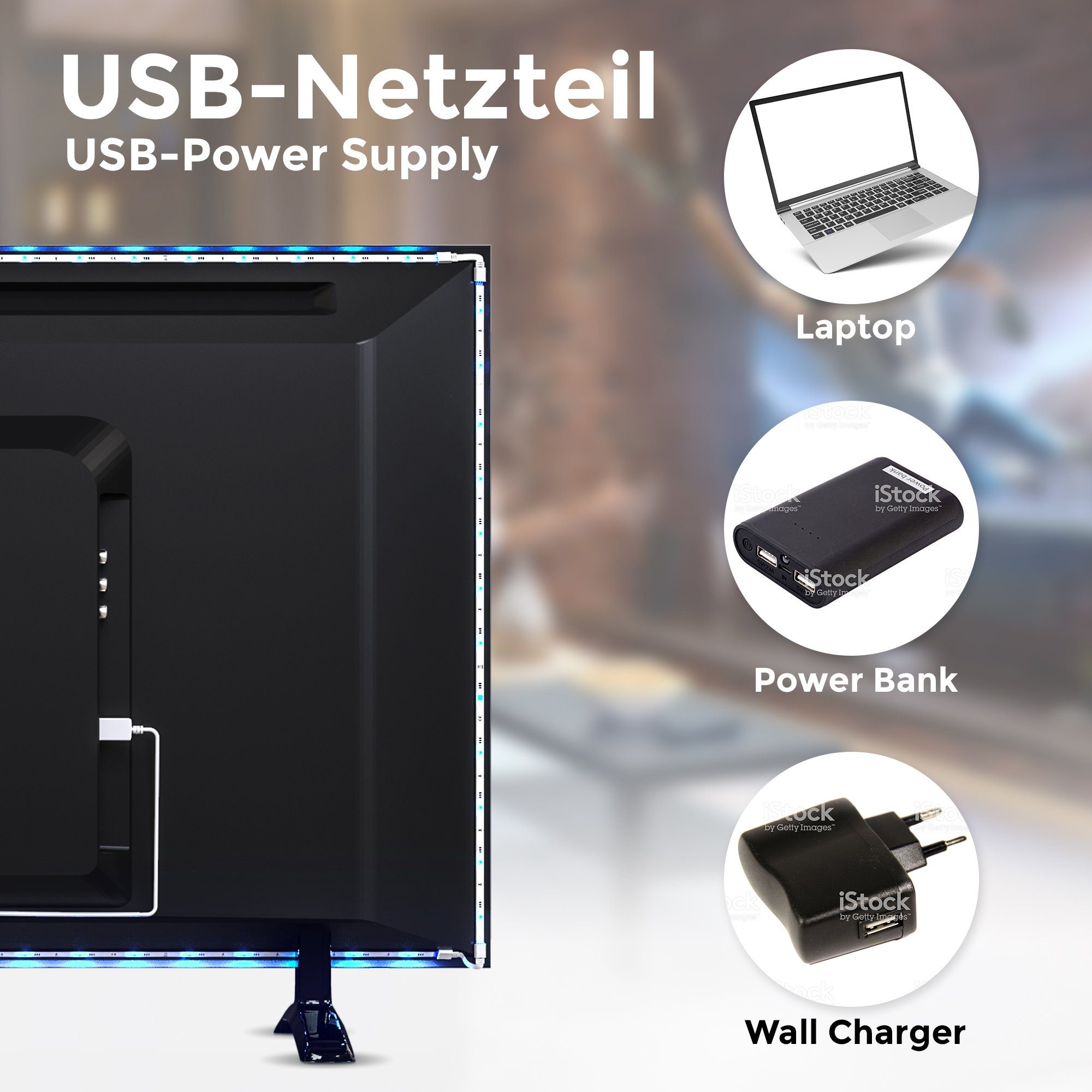B.K.Licht Led-strepen LED TV-achtergrondverlichting backlight 2m USB RGB zelfklevend