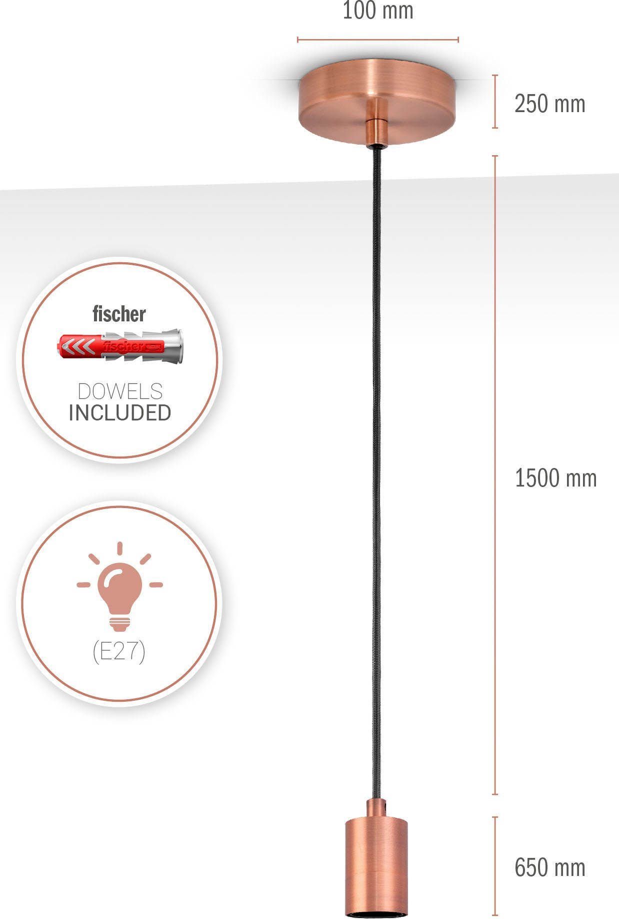Paco Home Hanglamp Hugo E27 1,5m textielkabel inkortbaar 1-vlamig