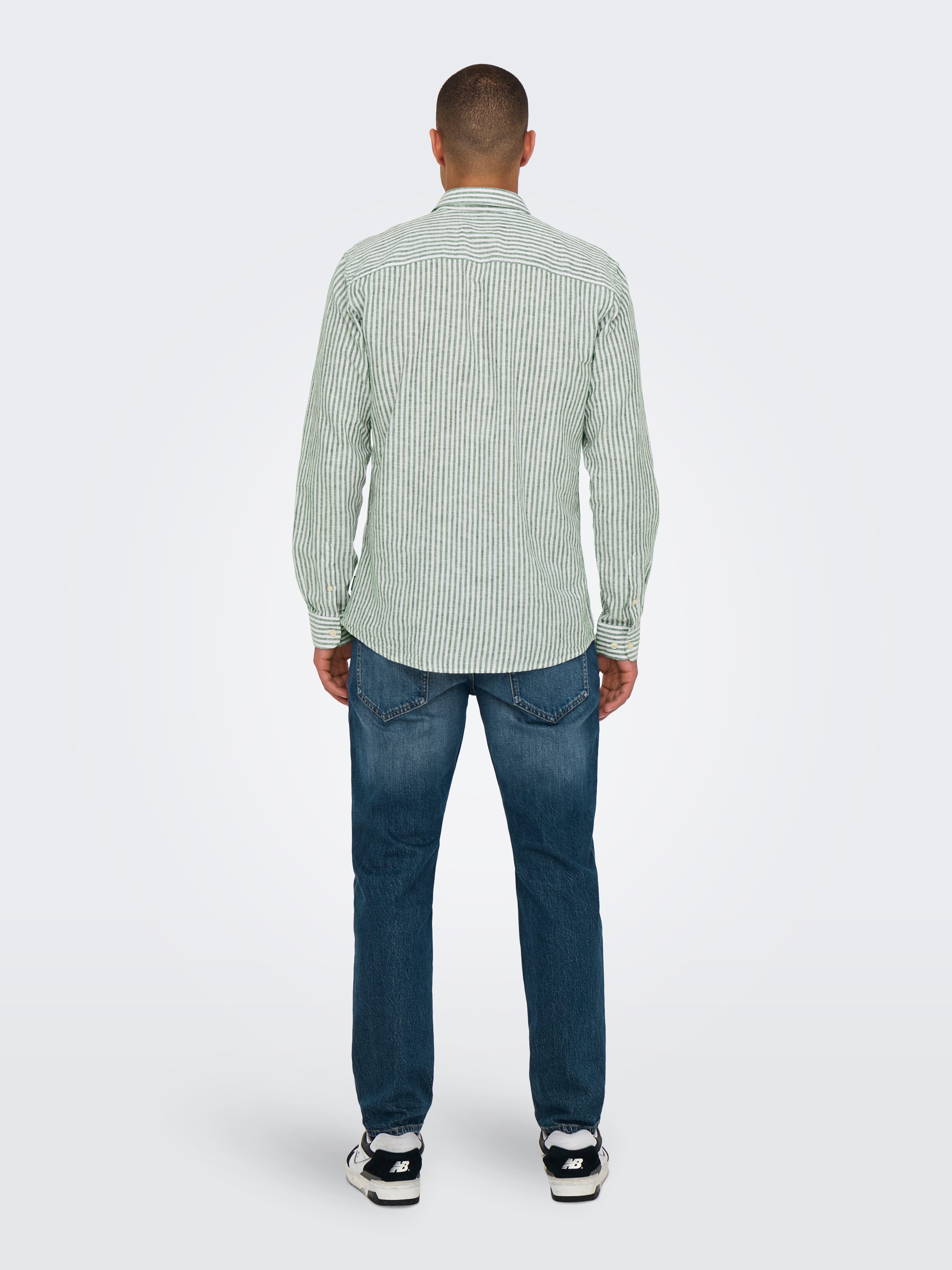 ONLY & SONS Overhemd met korte mouwen ONSCAIDEN LS STRIPE LINEN SHIRT 660 NOOS