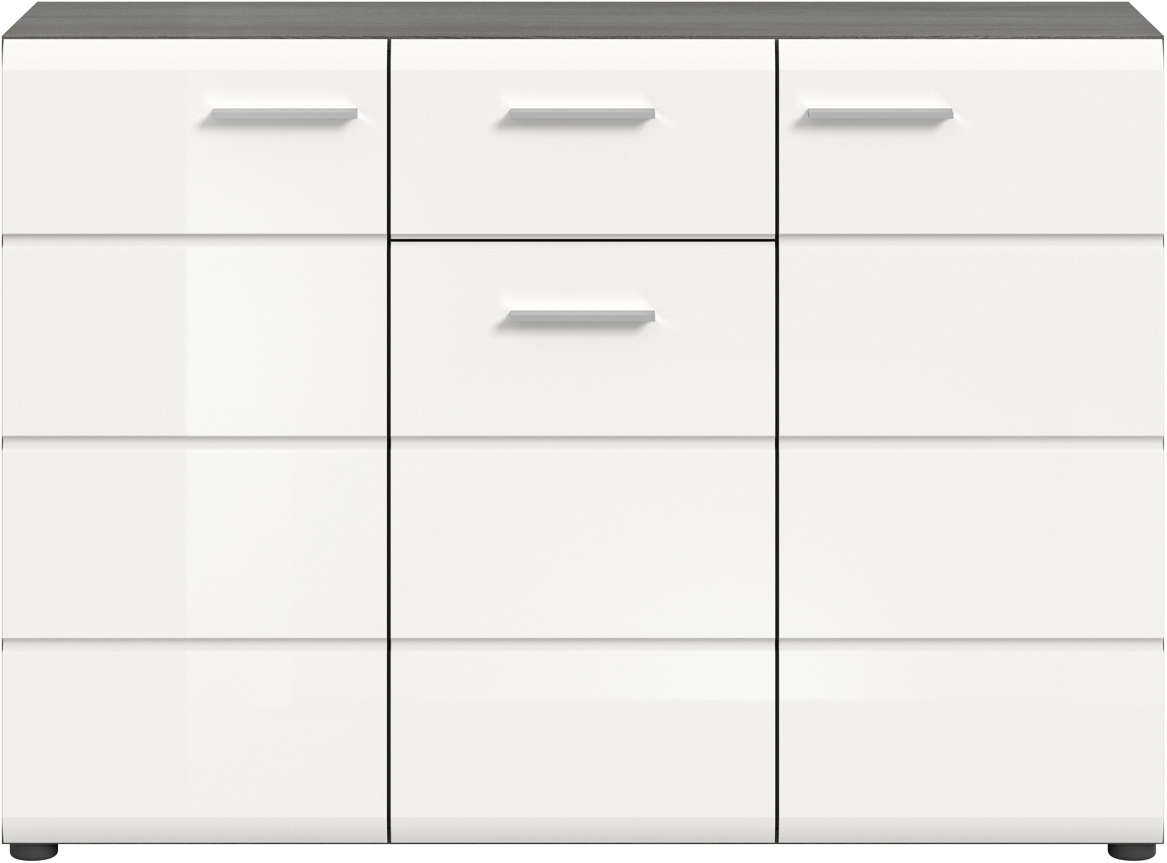 INOSIGN Dressoir Rumba, Breedte 120cm, in Rookzilverkleur nabootsing/Wit Hoogglans