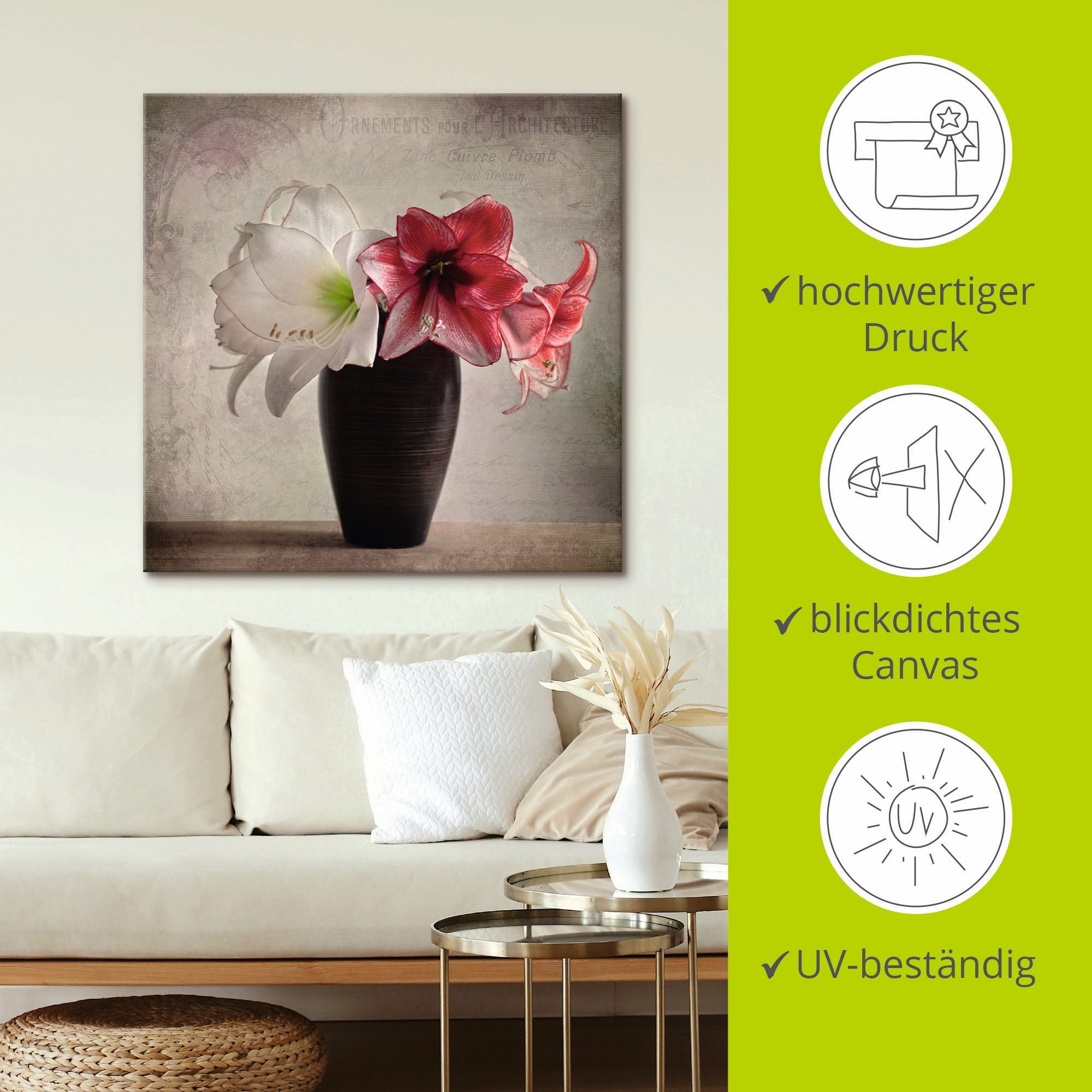 Artland Artprint Amaryllis vintage I als artprint van aluminium, artprint voor buiten, artprint op linnen in verschillende maten