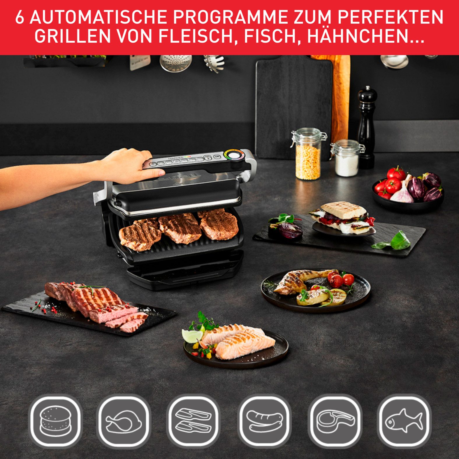 Tefal Contactgrill GC714D OptiGrill en inclusief snacking & baking accessoires